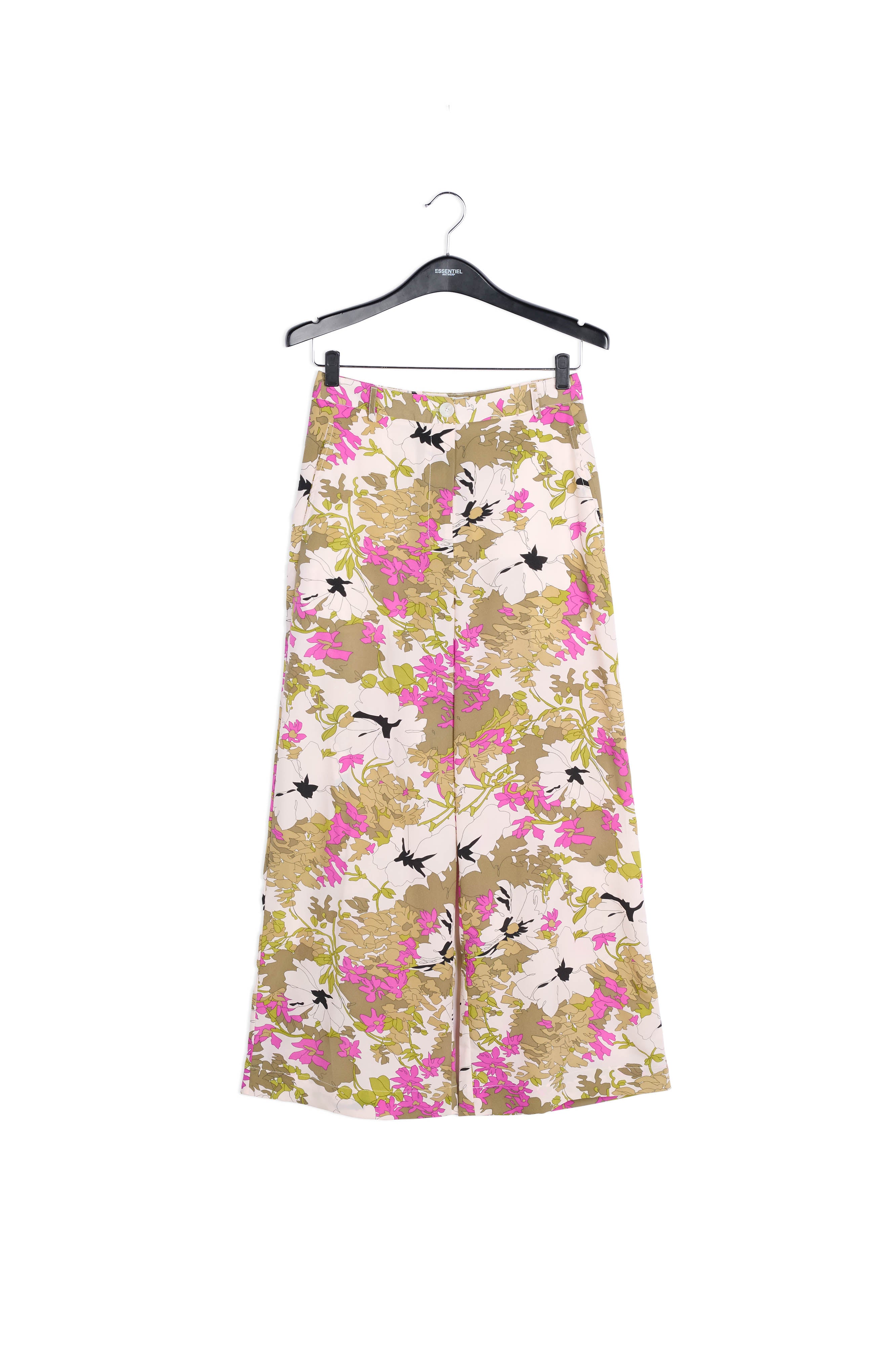 Khaki green, white and pink floral wide-leg pants RE—SSENTIEL | Essentiel second hand