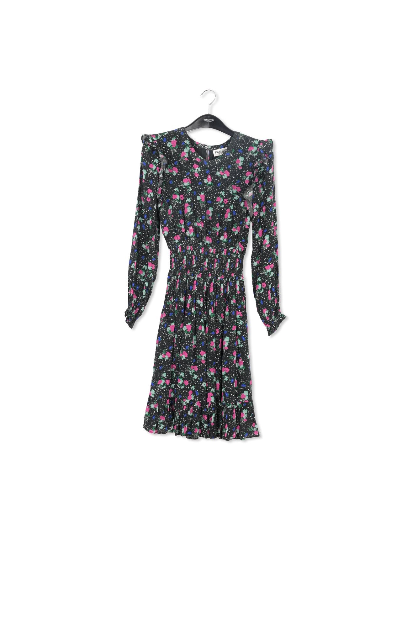 Black floral-print midi dress RE—SSENTIEL | Essentiel second hand