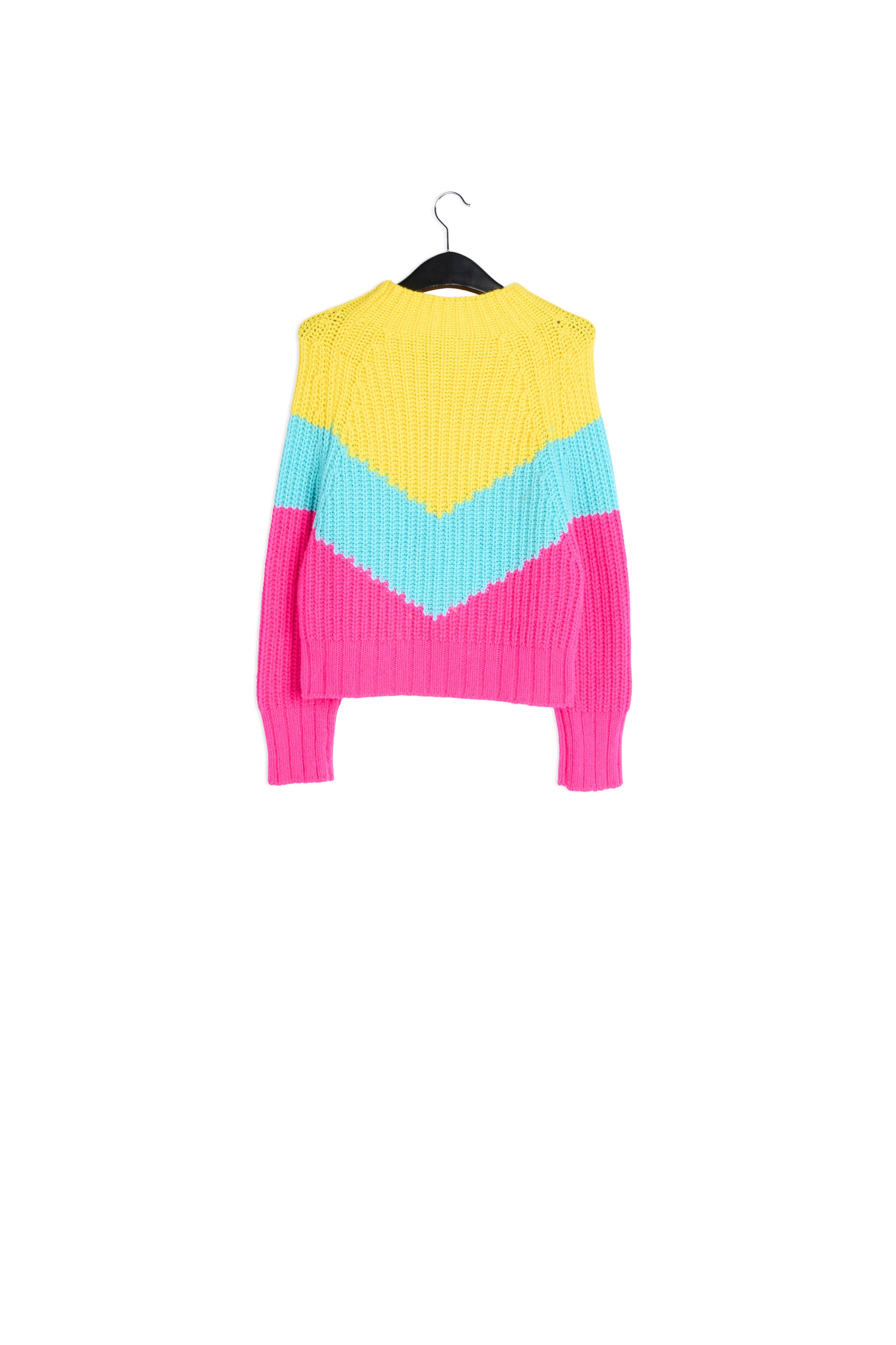 Fuchsia and turquoise v-panel knitted sweater RE—SSENTIEL | Essentiel second hand