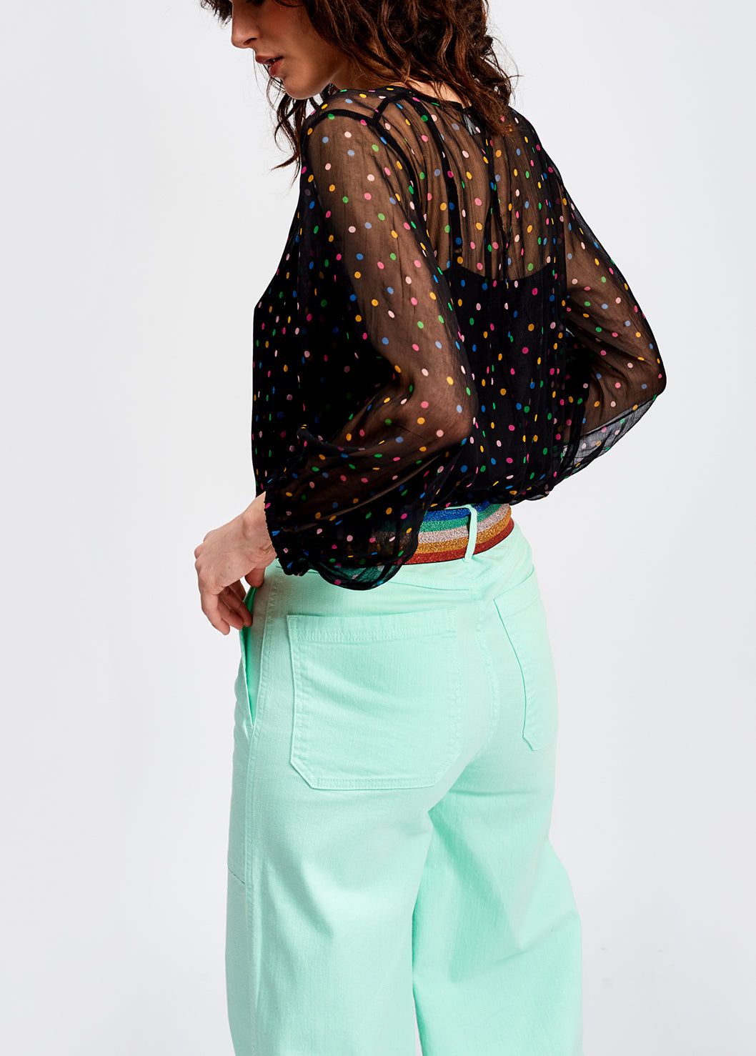 Zwarte doorschijnende top met voering en stippen RE—SSENTIEL | Essentiel second hand