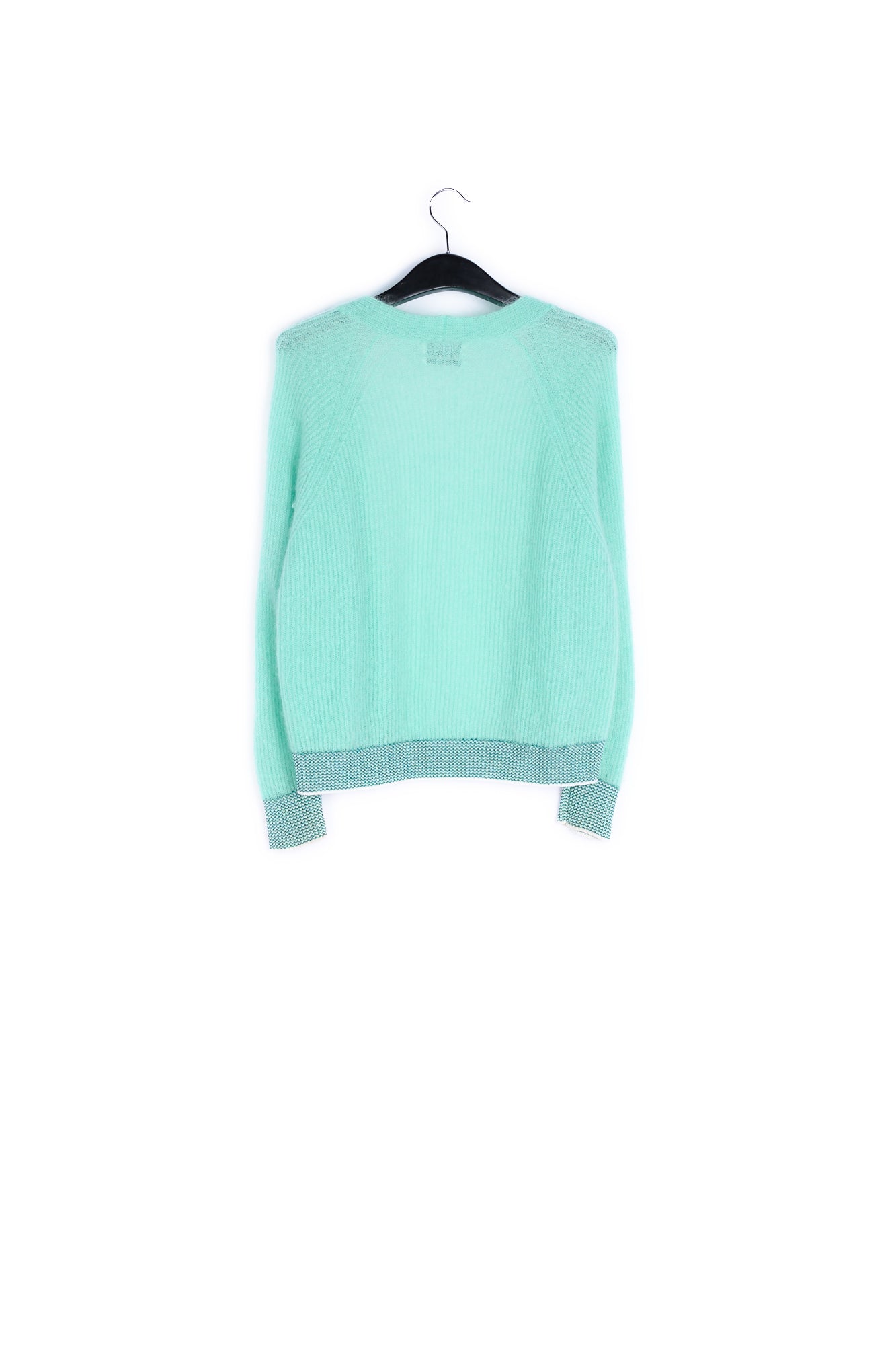 Green ribbed open cardigan with accentuated trims RE—SSENTIEL | Essentiel second hand