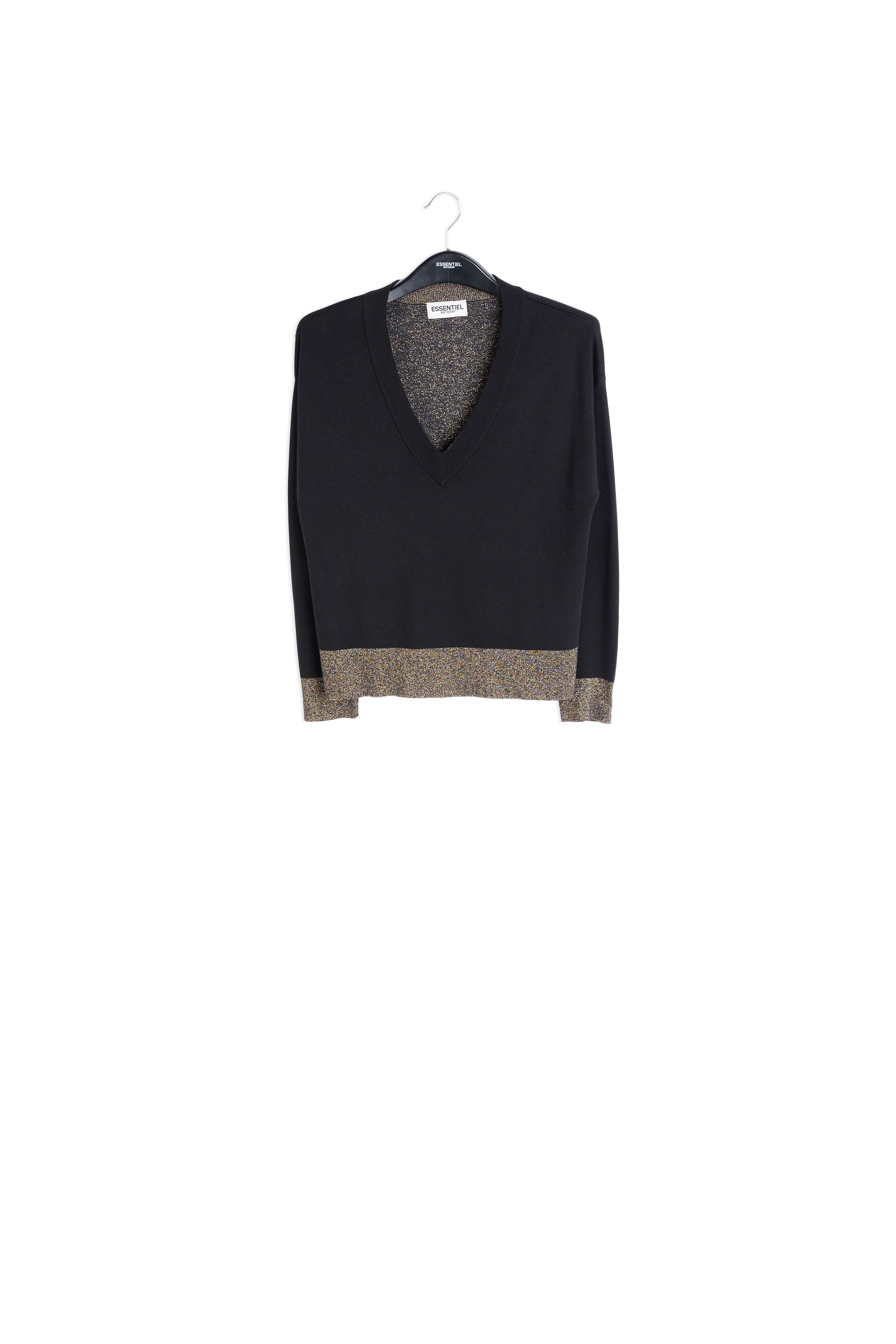 Zwarte en gouden trui met V-hals RE—SSENTIEL | Essentiel second hand