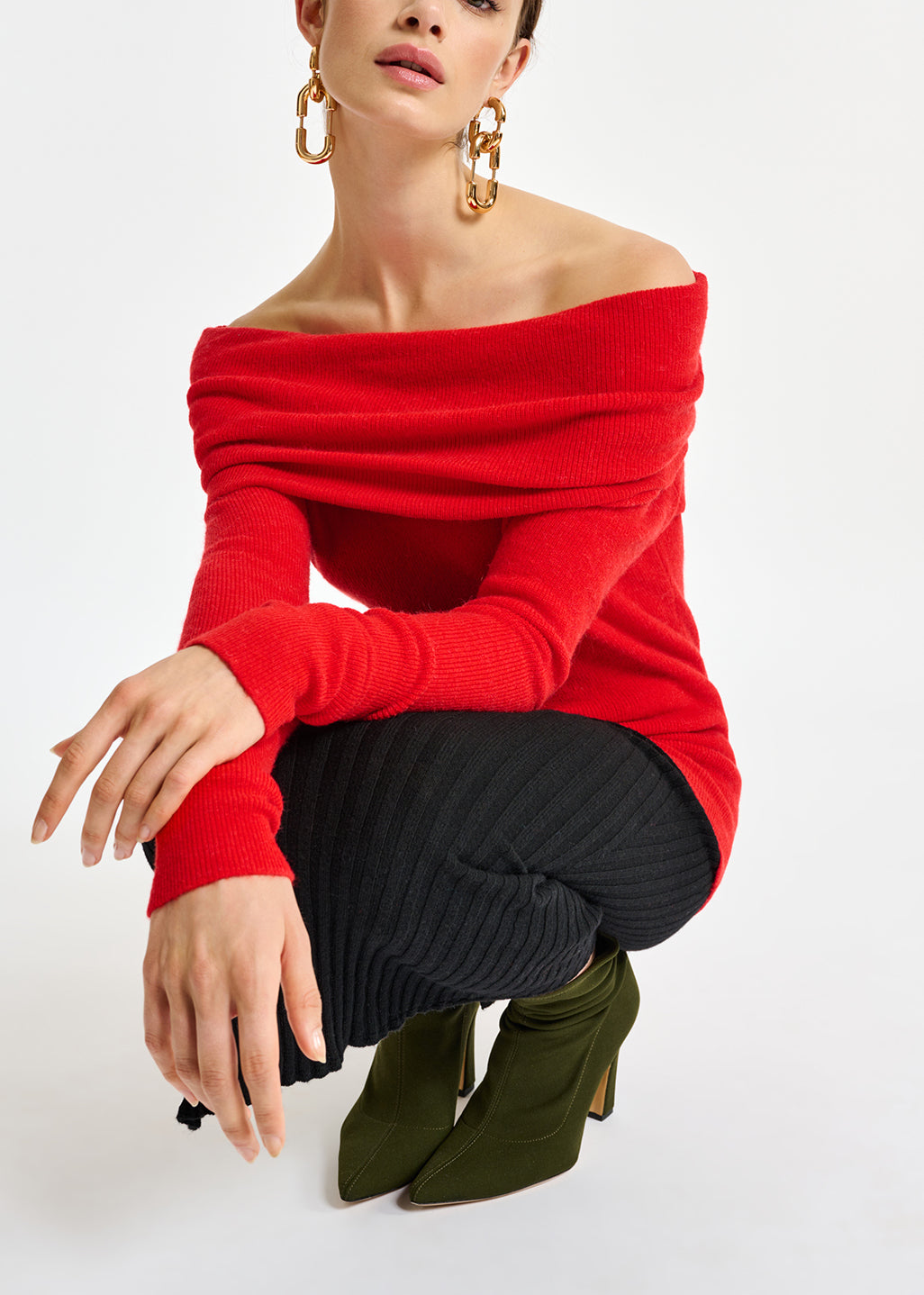 Red off-the-shoulder knit sweater RE—SSENTIEL | Essentiel second hand