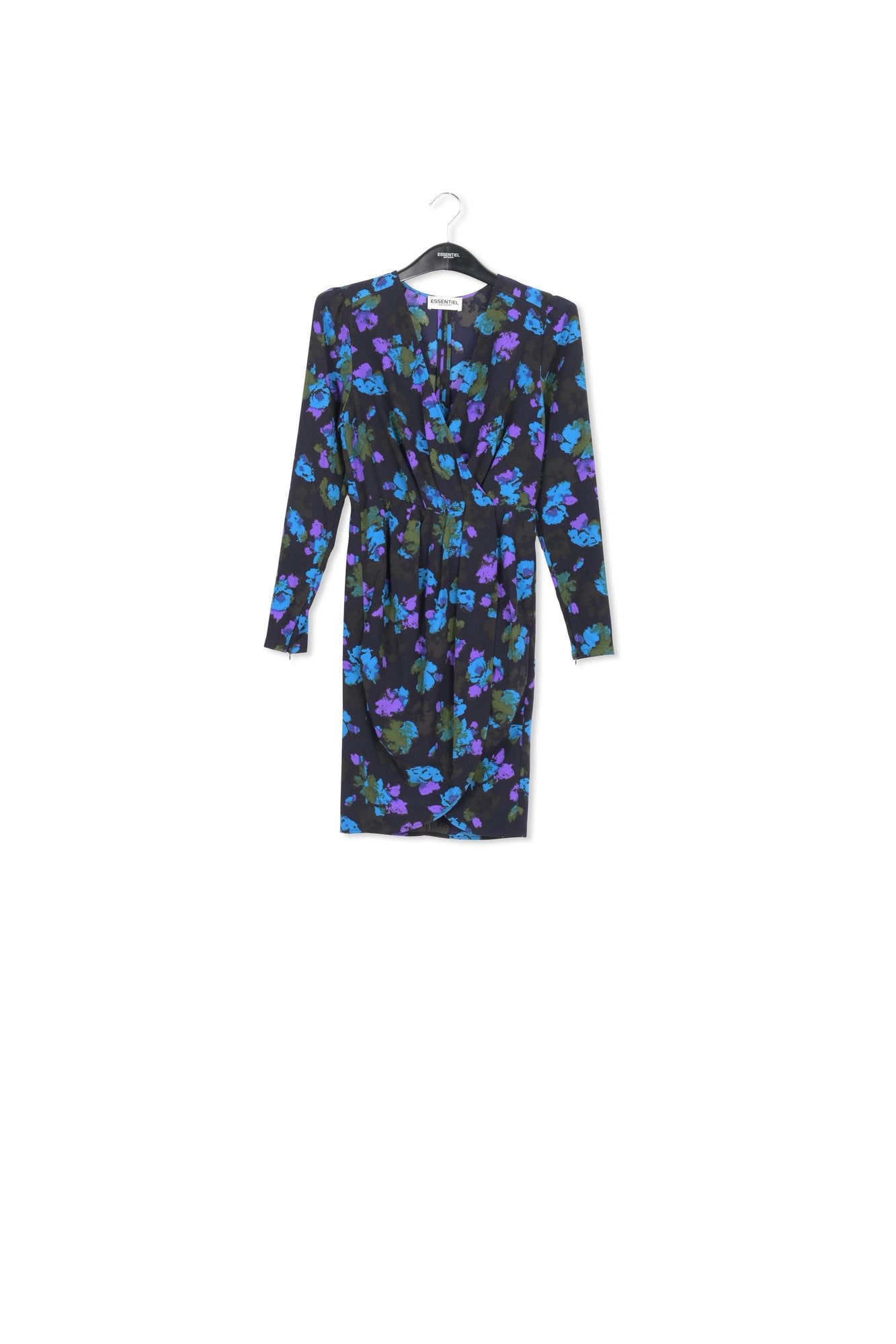 Black and blue wrap effect midi dress RE—SSENTIEL | Essentiel second hand