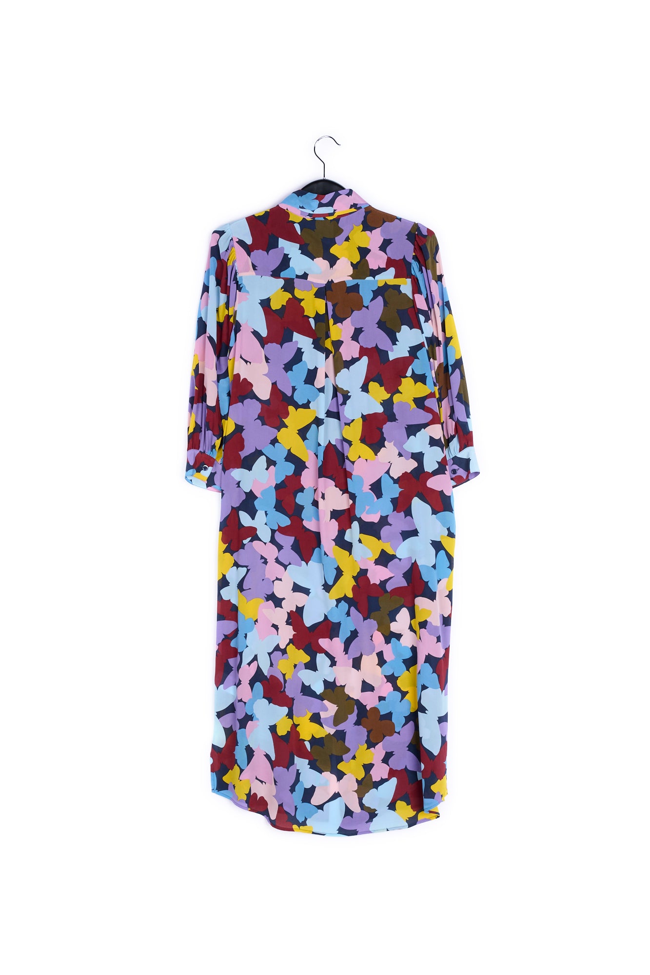 Silk burgundy, lilac and blue butterfly-print midi dress RE—SSENTIEL | Essentiel second hand