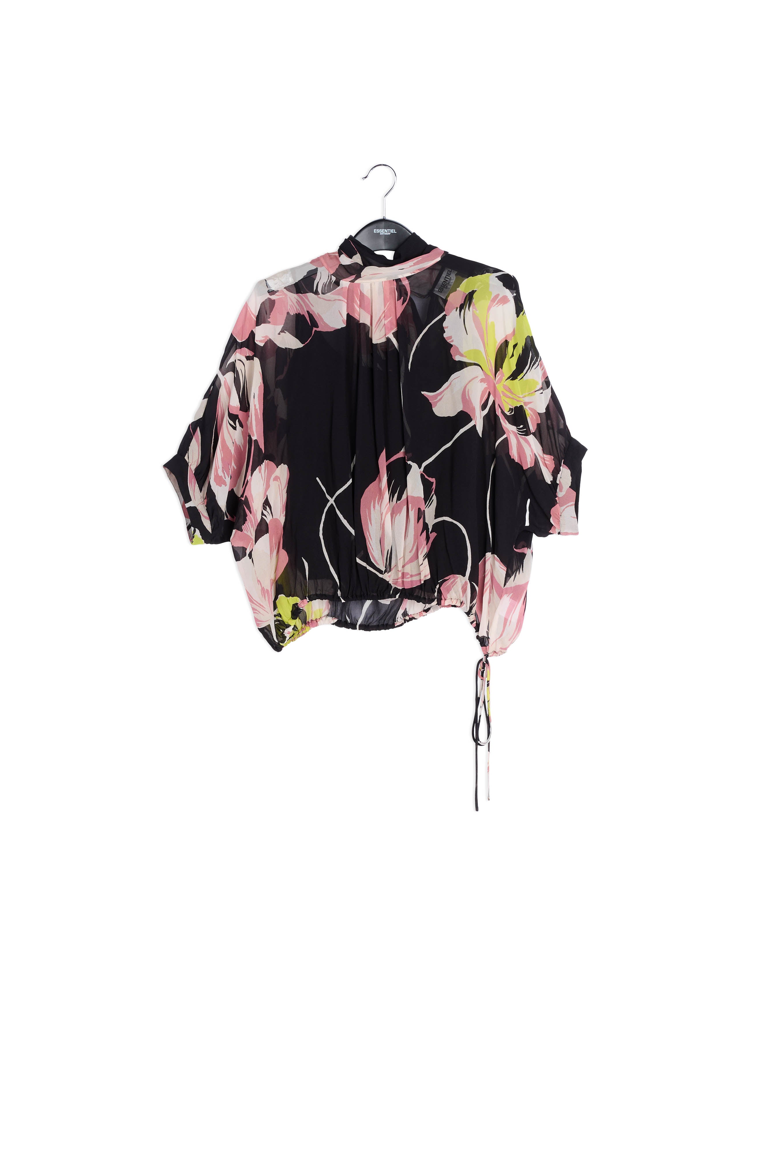 Black voluminous floral-print sheer top RE—SSENTIEL | Essentiel second hand