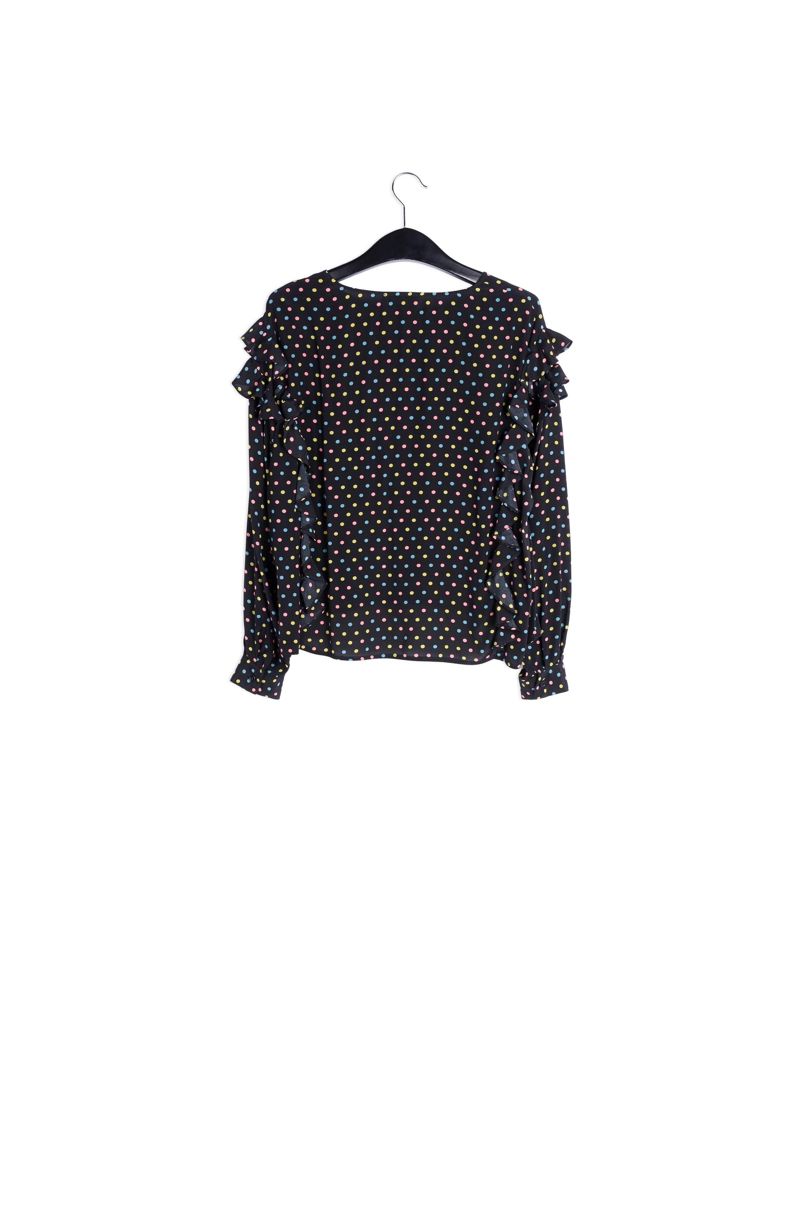 Zwarte top met ruches en stippen RE—SSENTIEL | Essentiel second hand