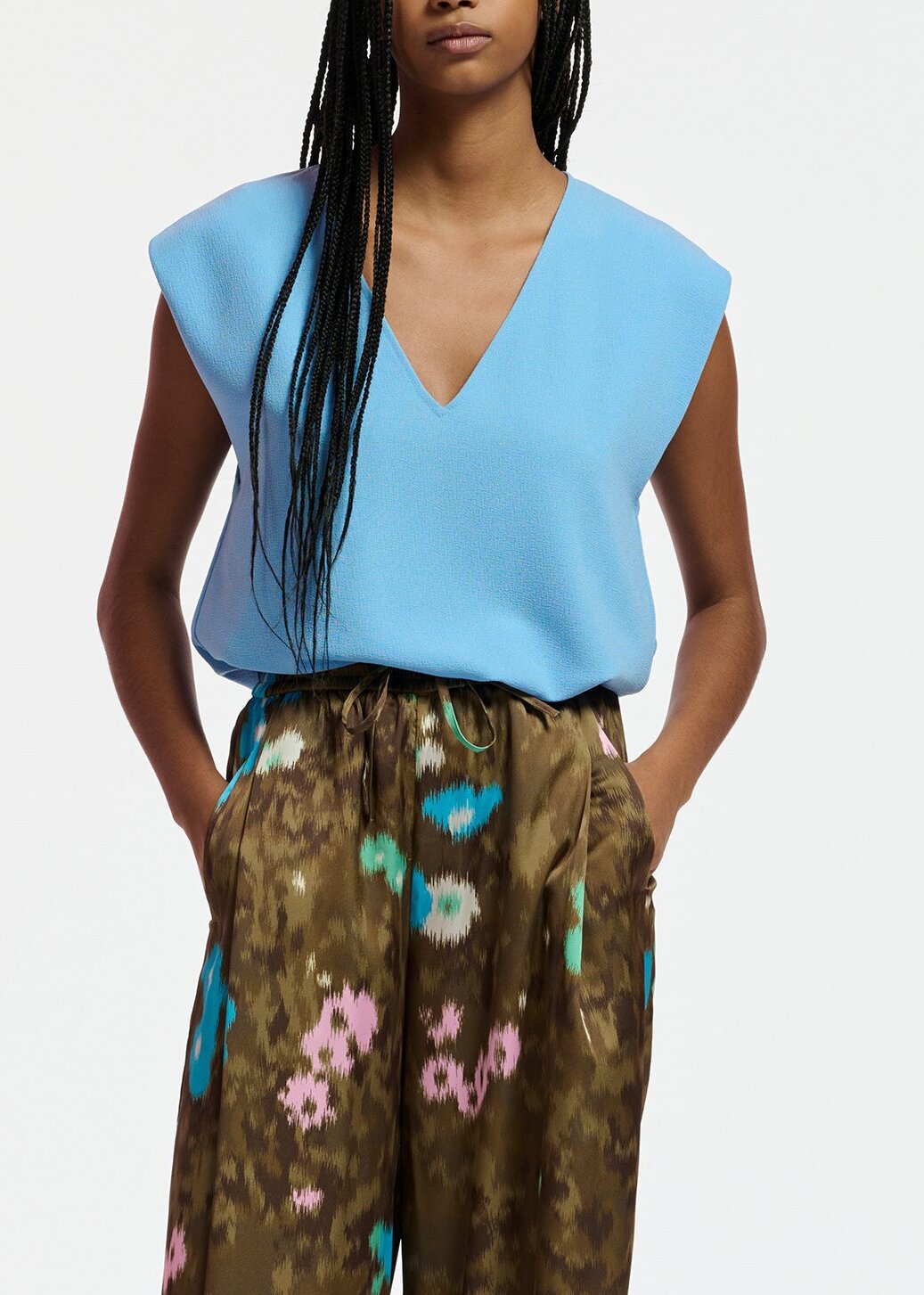 Khaki floral print wide-leg pants RE—SSENTIEL | Essentiel second hand