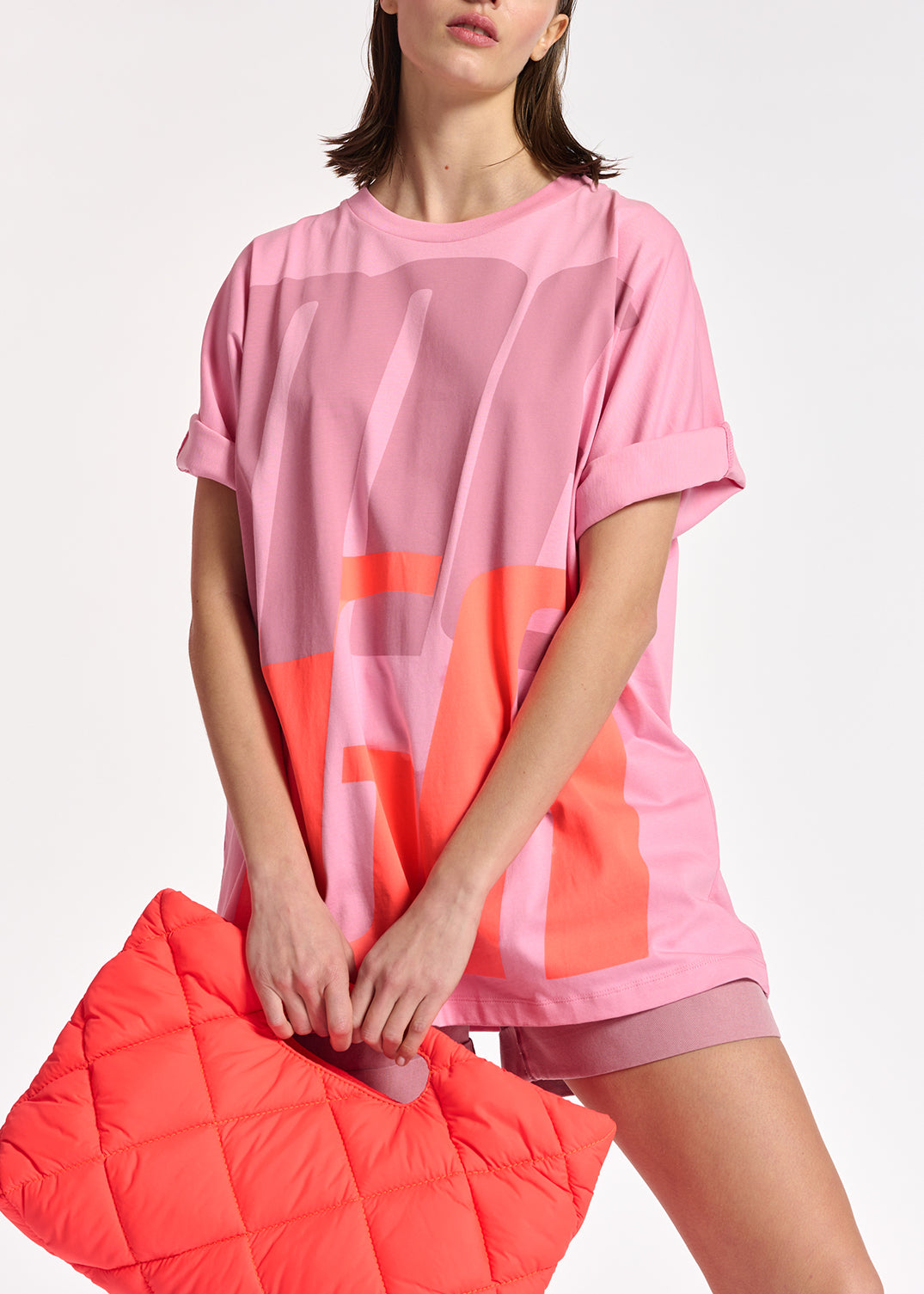 Pink oversized organic cotton-jersey 'mega' t-shirt RE—SSENTIEL | Essentiel second hand