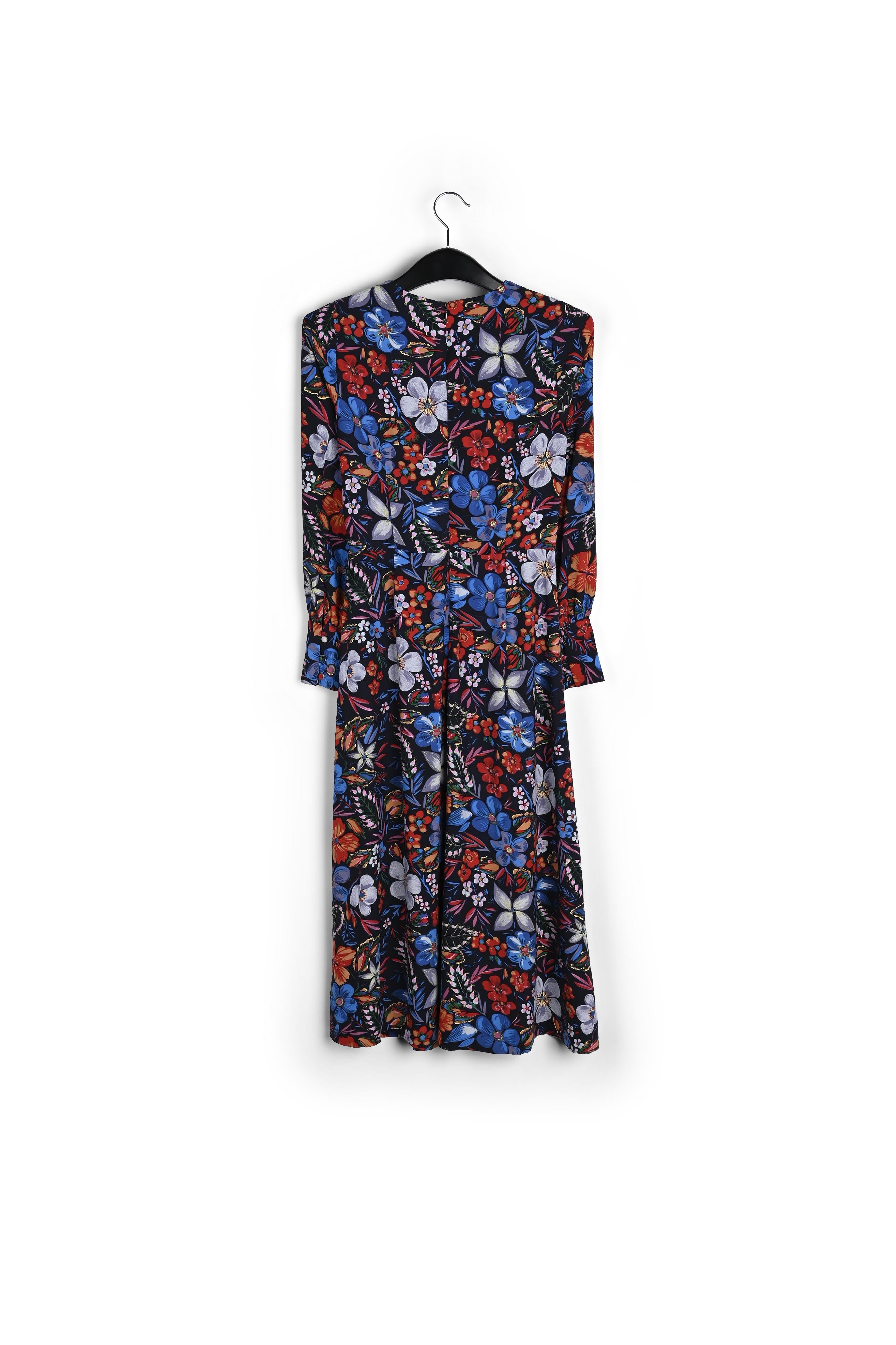 Donkerblauwe midi-jurk met bloemen RE—SSENTIEL | Essentiel second hand