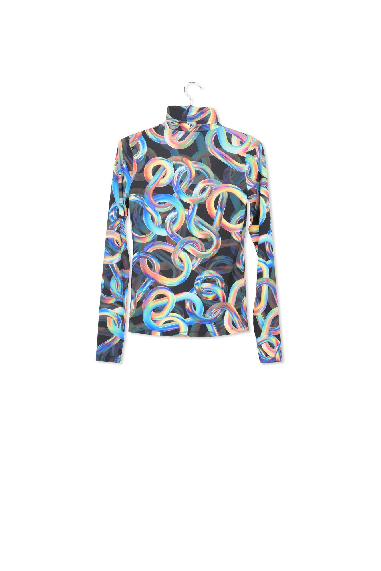 Black abstract-print turtleneck top RE—SSENTIEL | Essentiel second hand