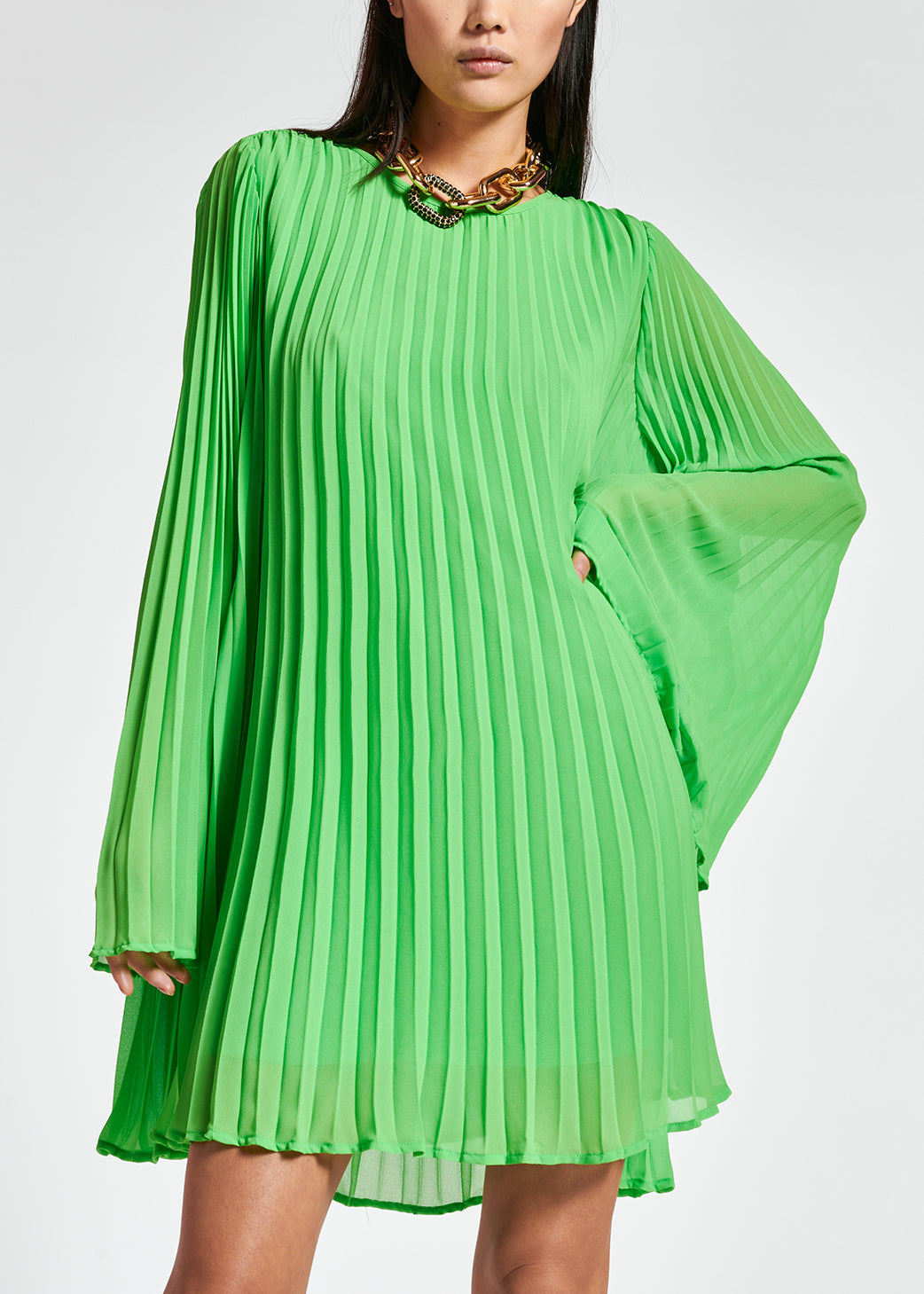 Bright green plissé mini dress RE—SSENTIEL | Essentiel second hand