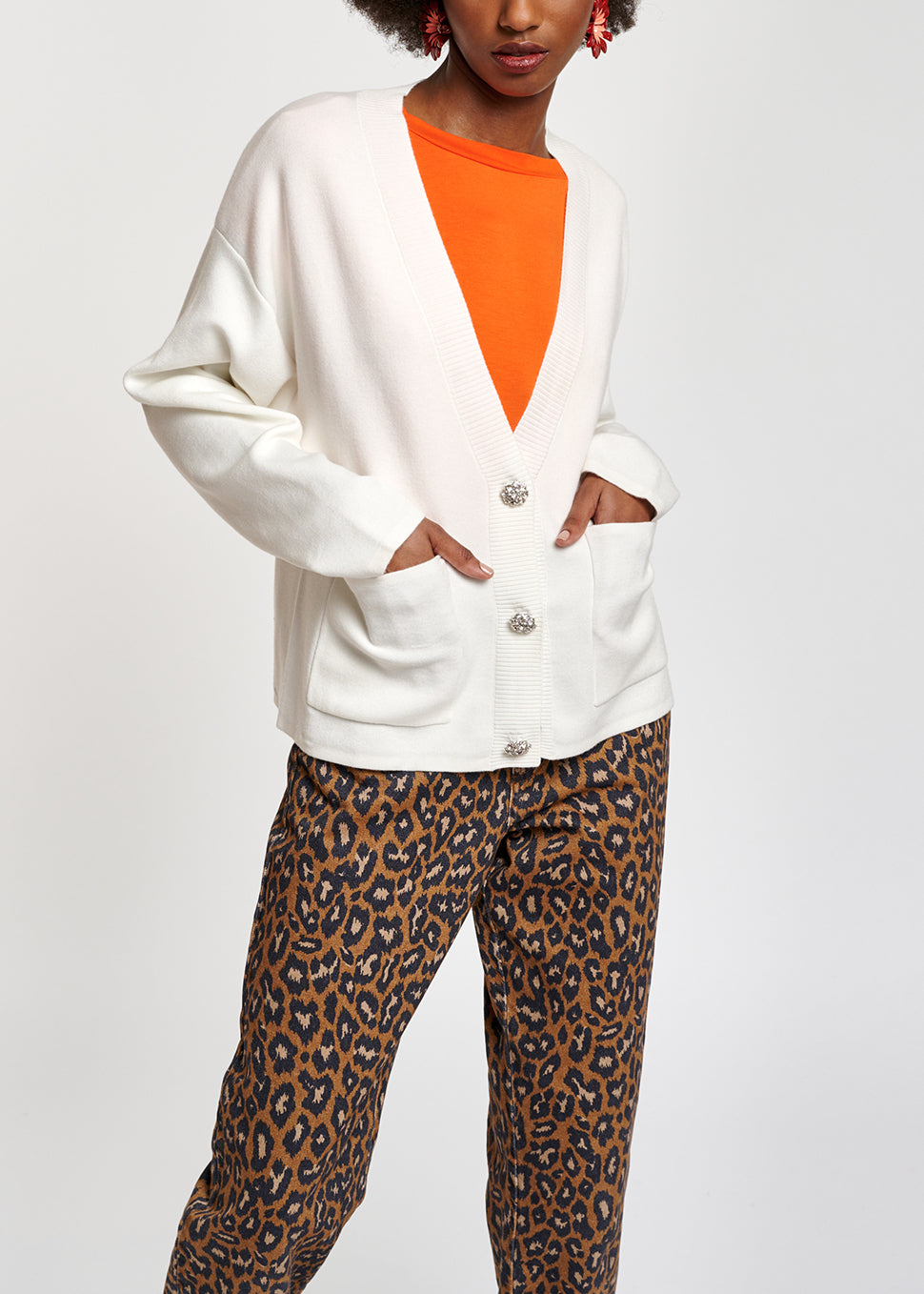 Off-white cardigan with rhinestone buttons RE—SSENTIEL | Essentiel second hand