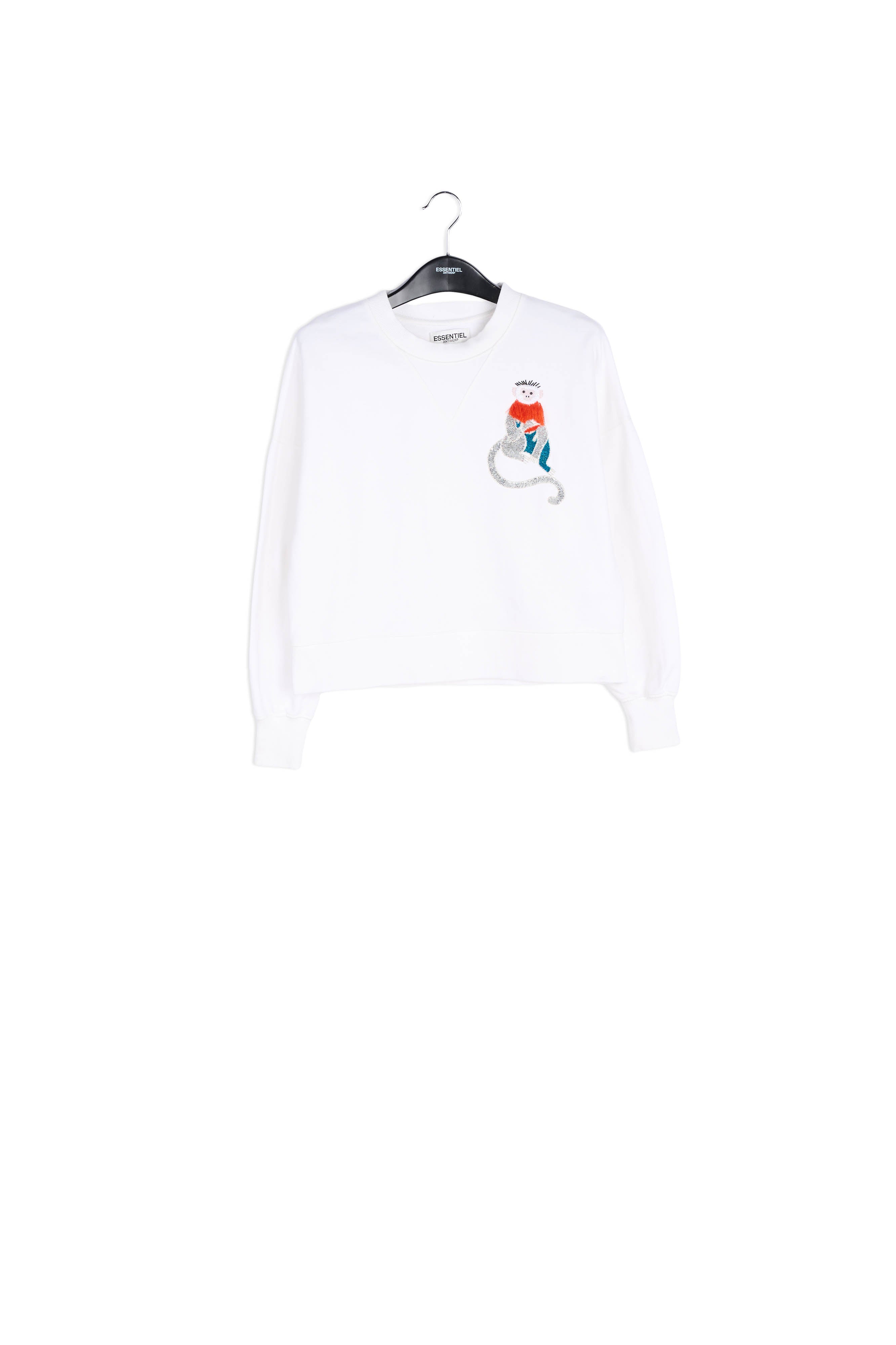 Embroidered off-white cotton-jersey sweatshirt RE—SSENTIEL | Essentiel second hand