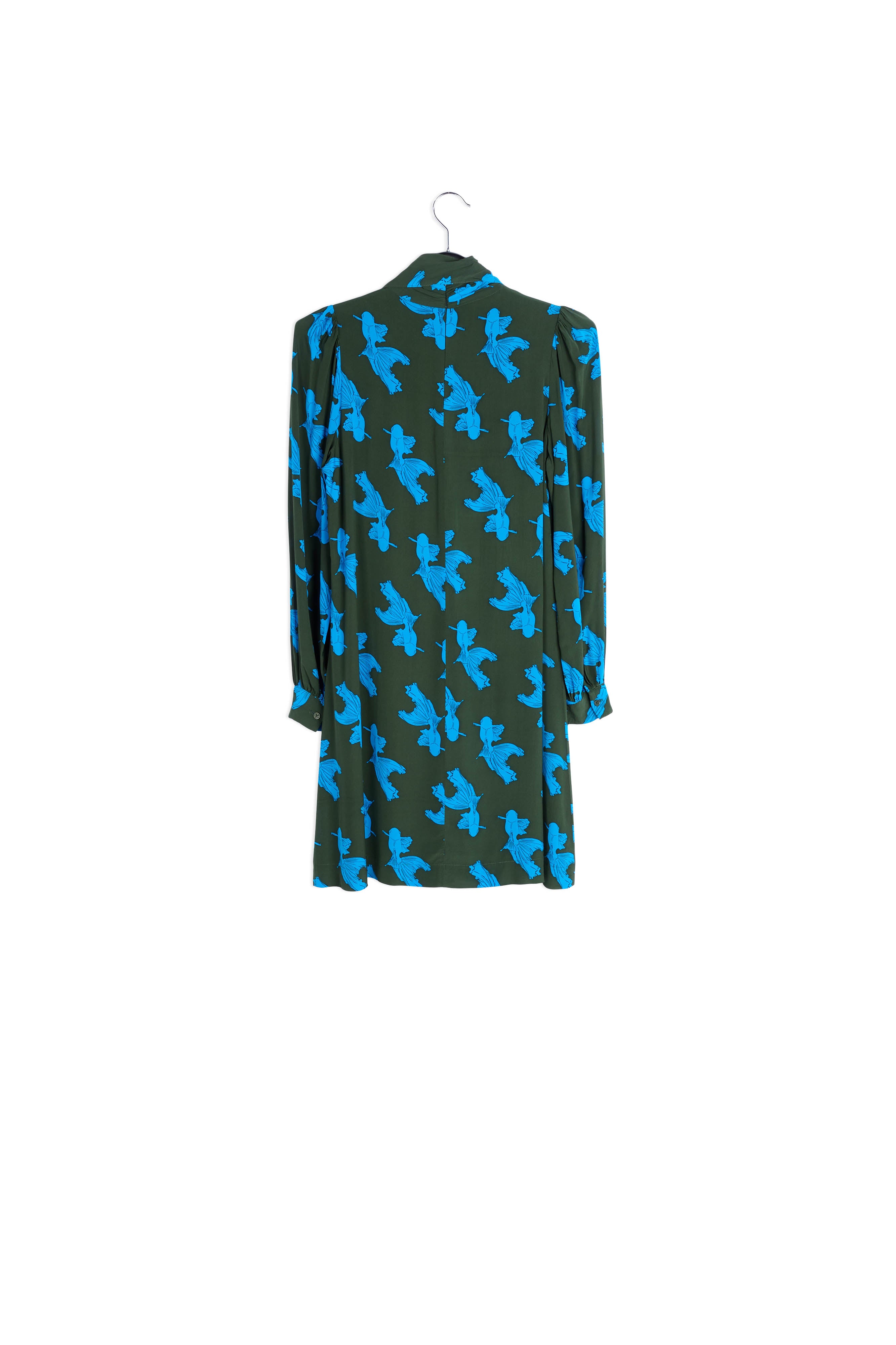 Khaki and turquoise graphic print mini dress RE—SSENTIEL | Essentiel second hand