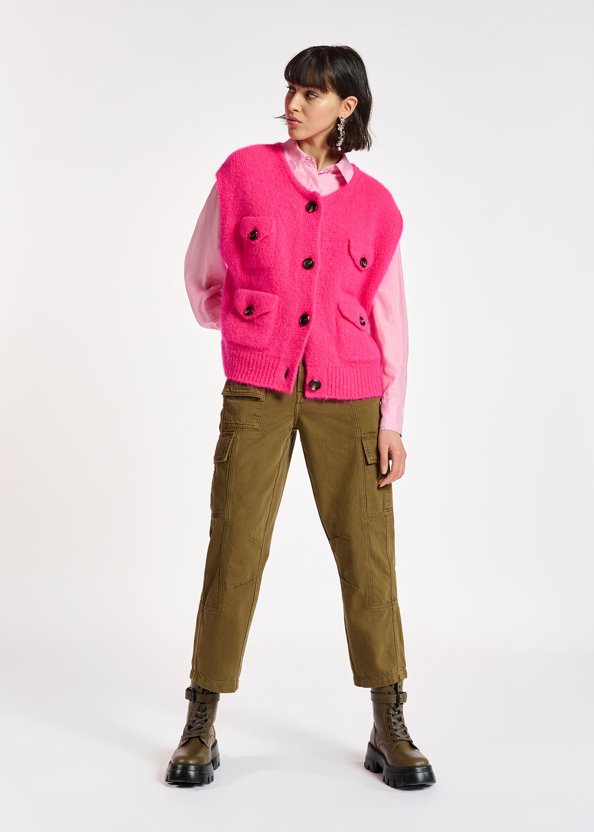 Cardigan sans manches en mohair mélangé rose néon RE—SSENTIEL | Essentiel second hand