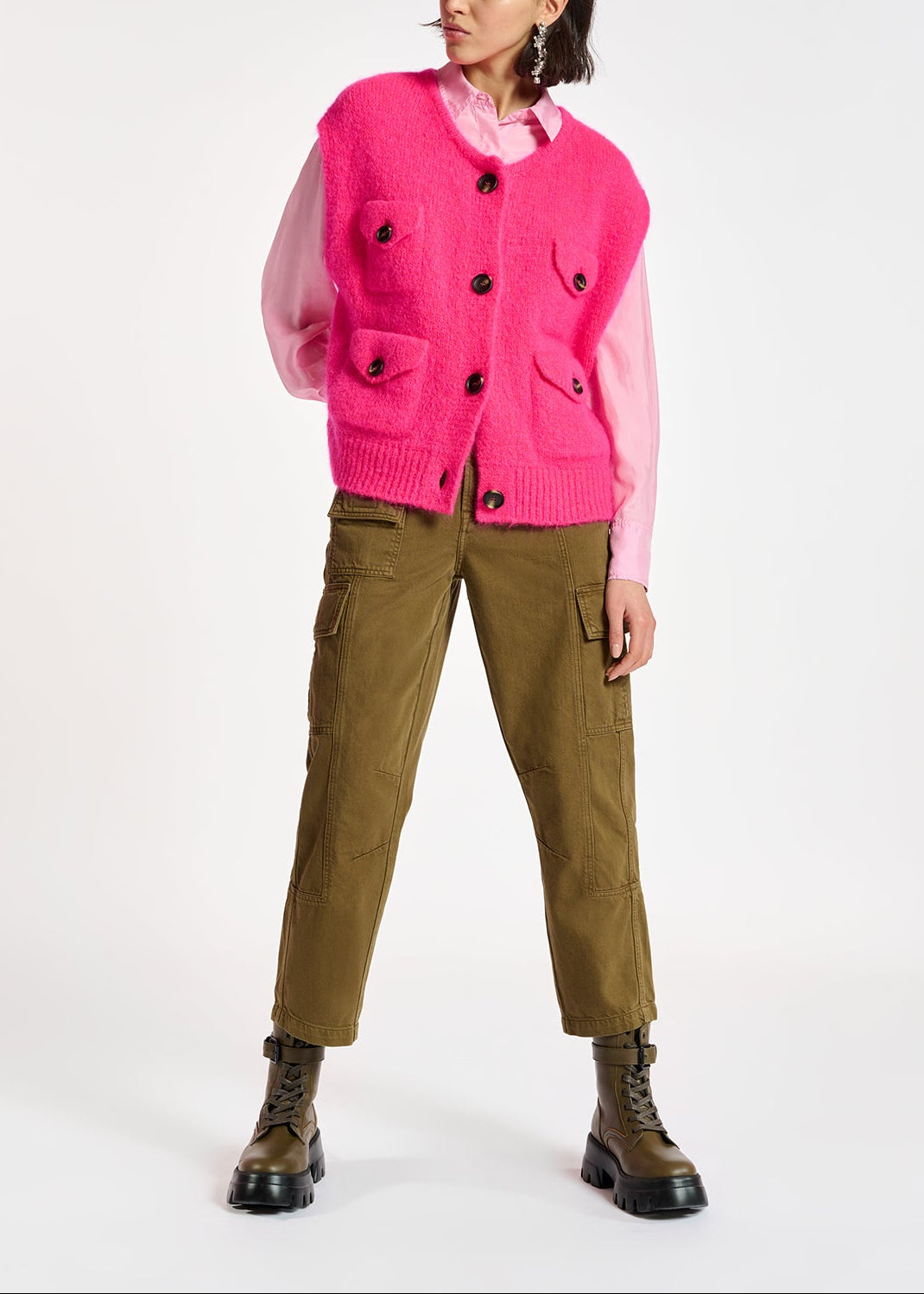 Neon pink sleeveless mohair-blend cardigan RE—SSENTIEL | Essentiel second hand