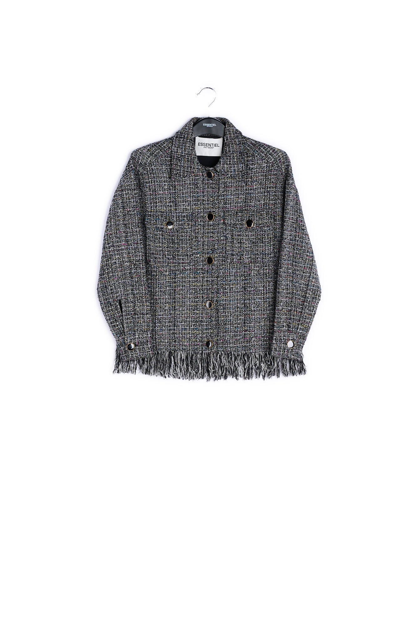 Black check jacket with fringed hem RE—SSENTIEL | Essentiel second hand