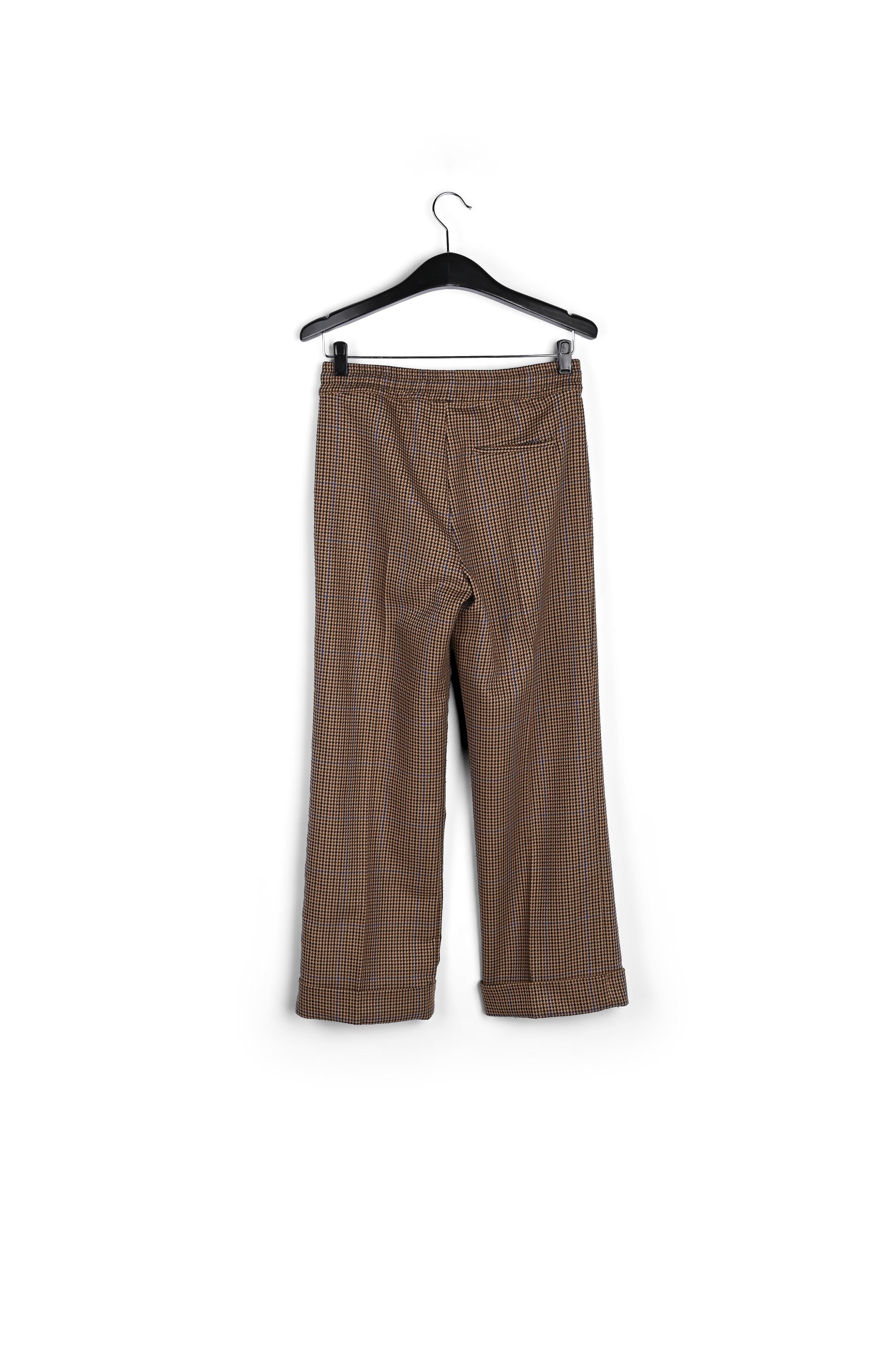 Broek met rood en bruin pied-de-poulemotief RE—SSENTIEL | Essentiel second hand