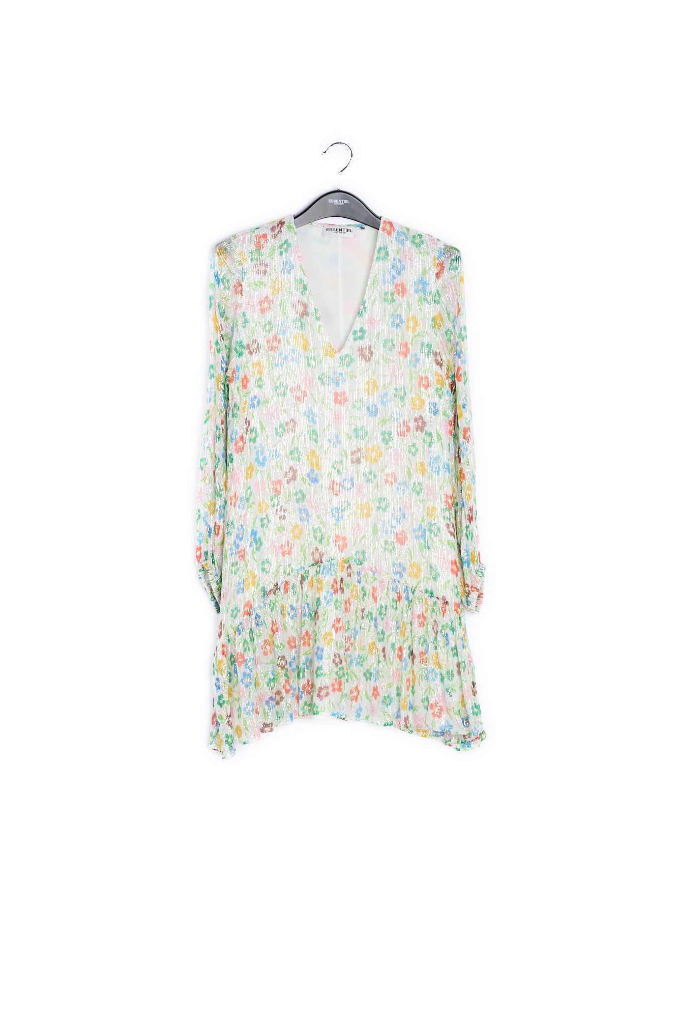 Off-white floral print dress with flared hem RE—SSENTIEL | Essentiel second hand