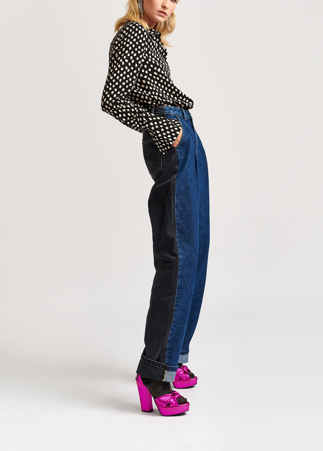 Two-tone cotton high-waisted jeans RE—SSENTIEL | Essentiel second hand