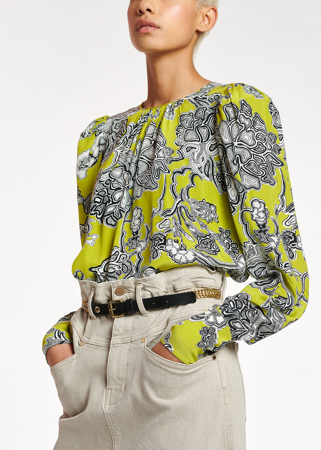 Lime green floral-print top RE—SSENTIEL | Essentiel second hand