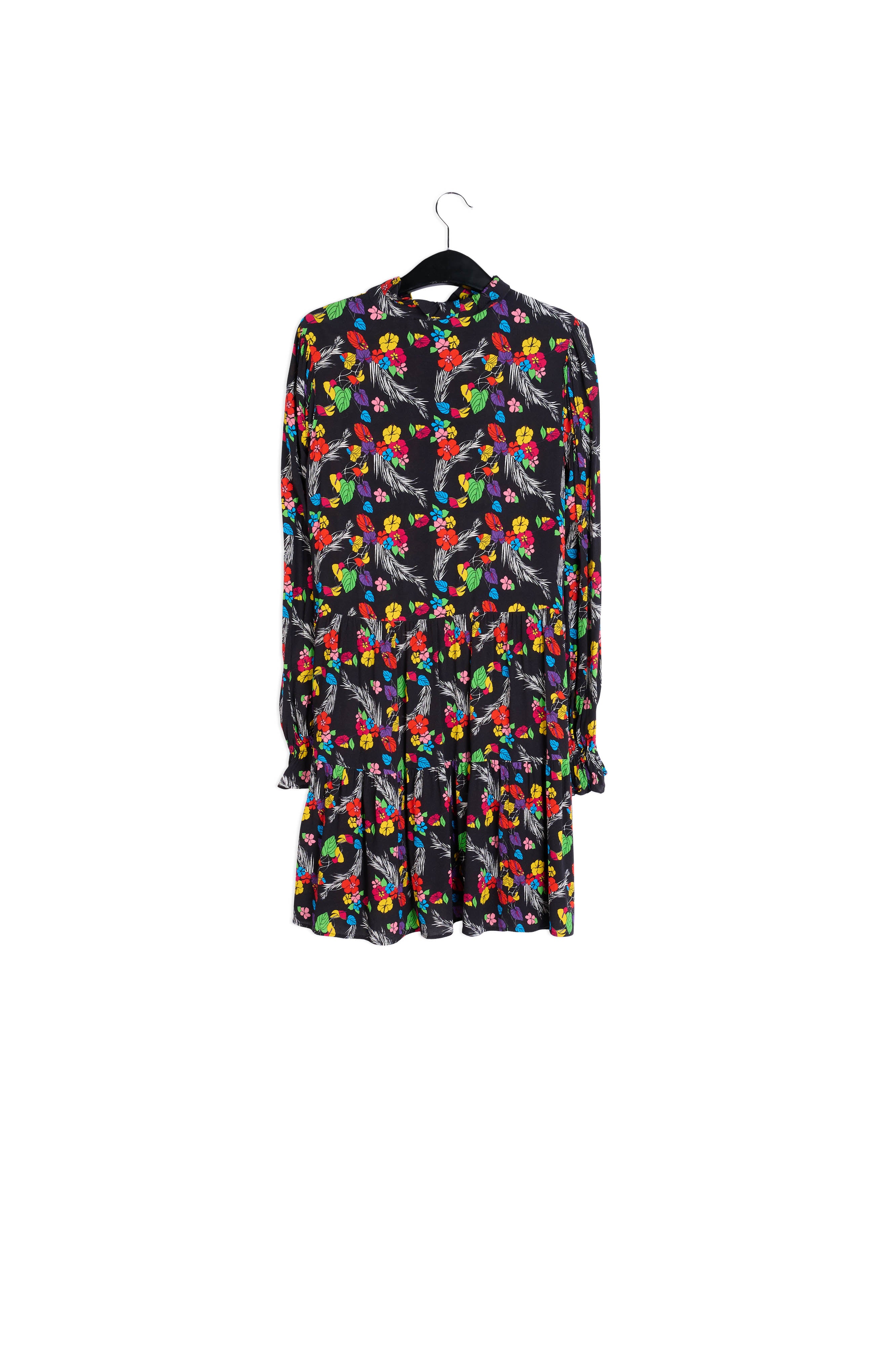 Zwarte mini-jurk met tropische print RE—SSENTIEL | Essentiel second hand
