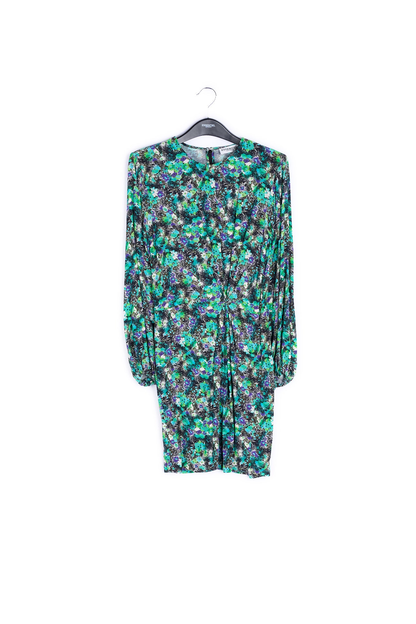 Zwarte en blauwe mini-jurk met bloemenprint RE—SSENTIEL | Essentiel second hand