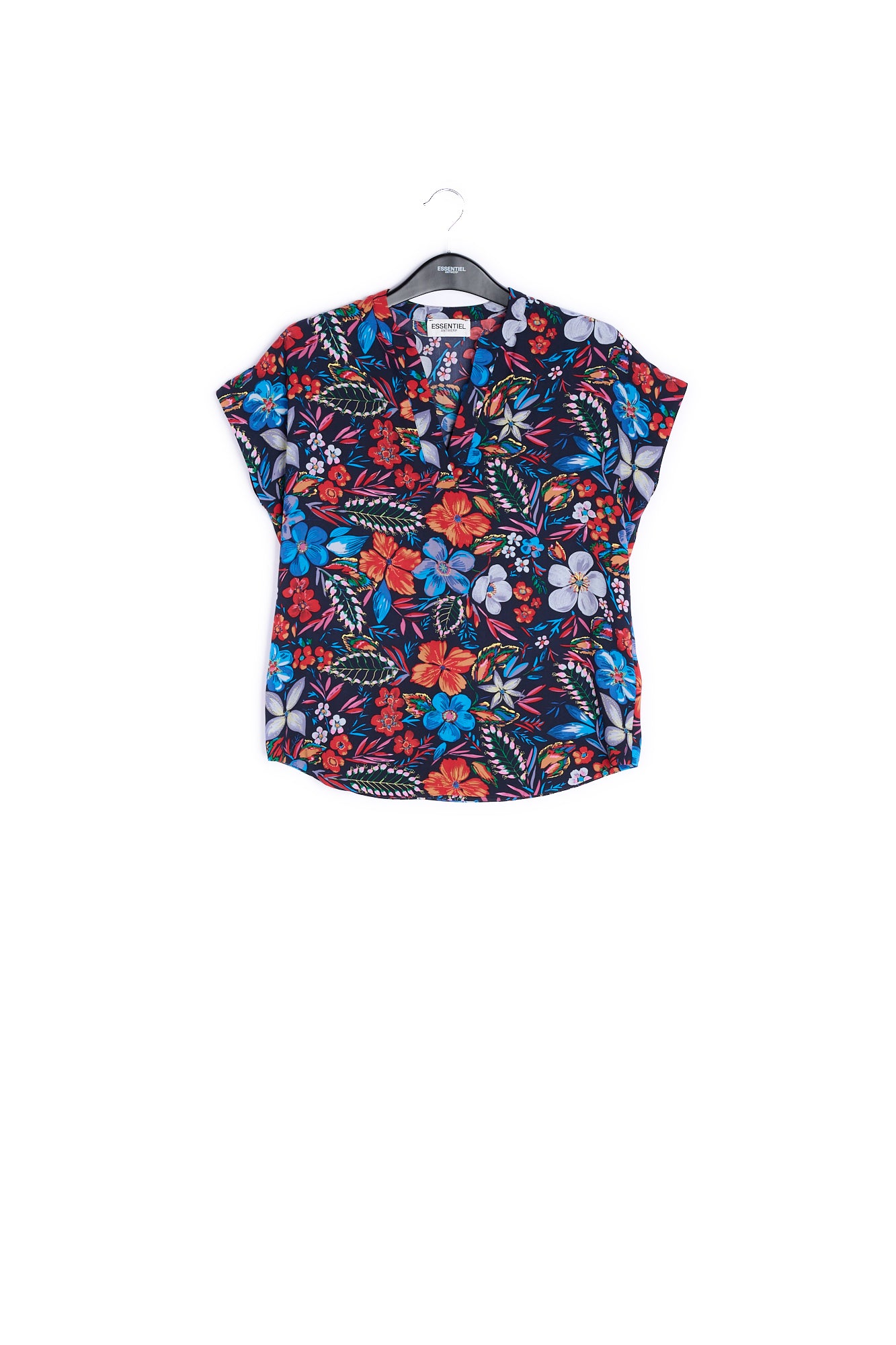 Dark blue floral V-neckline top RE—SSENTIEL | Essentiel second hand