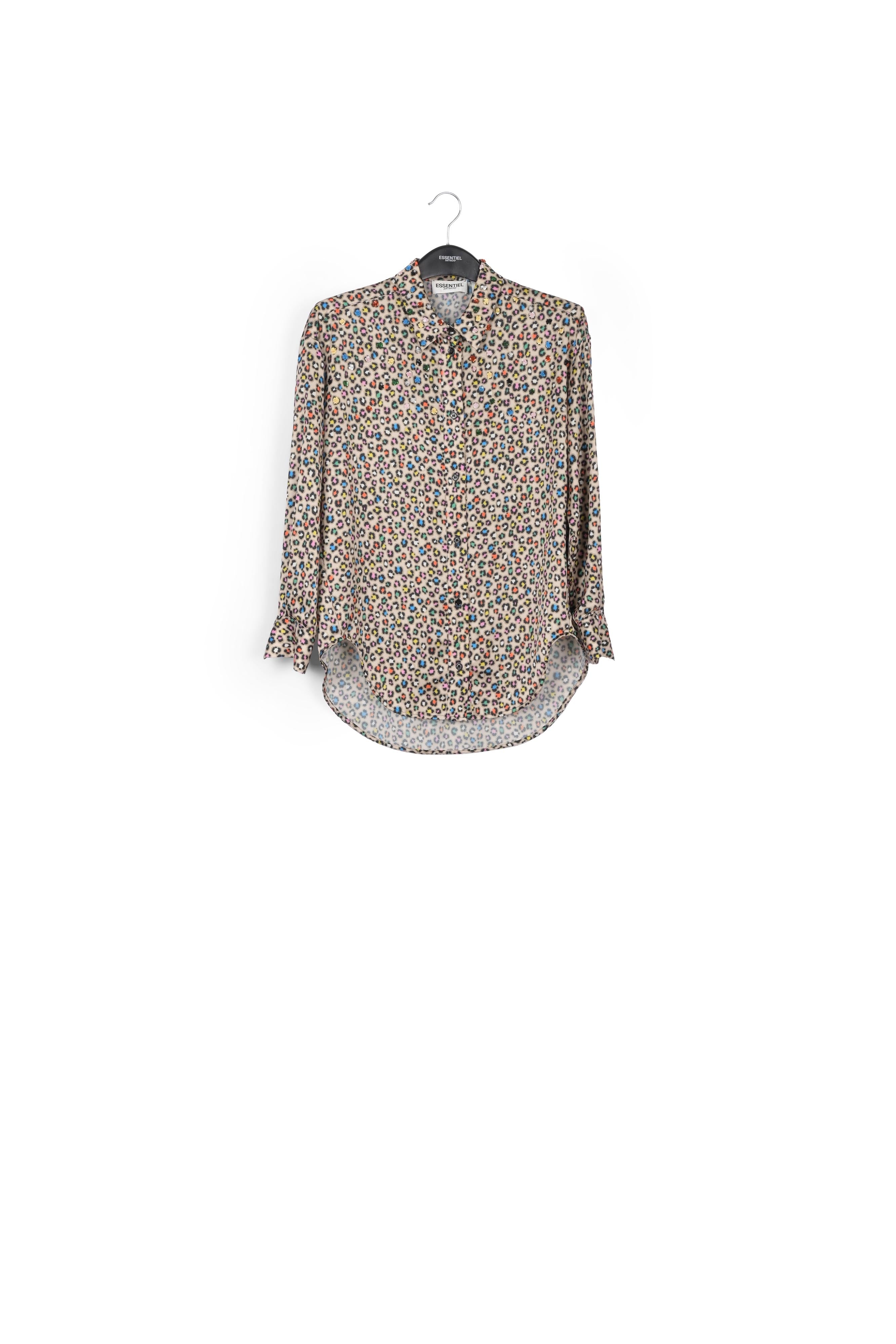 Beige sequin-embroidered shirt with multicolor leopard print RE—SSENTIEL | Essentiel second hand