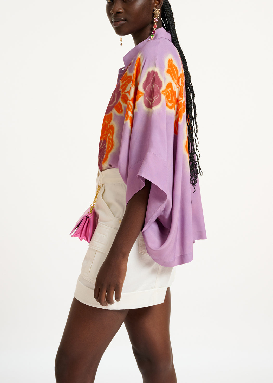 Oversized hemd met lila, oranje en paarse bloemenprint RE—SSENTIEL | Essentiel second hand