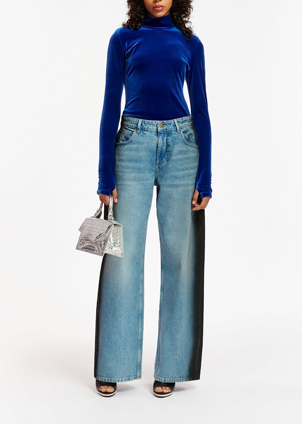 Blue stretch-velvet long-sleeved top RE—SSENTIEL | Essentiel second hand