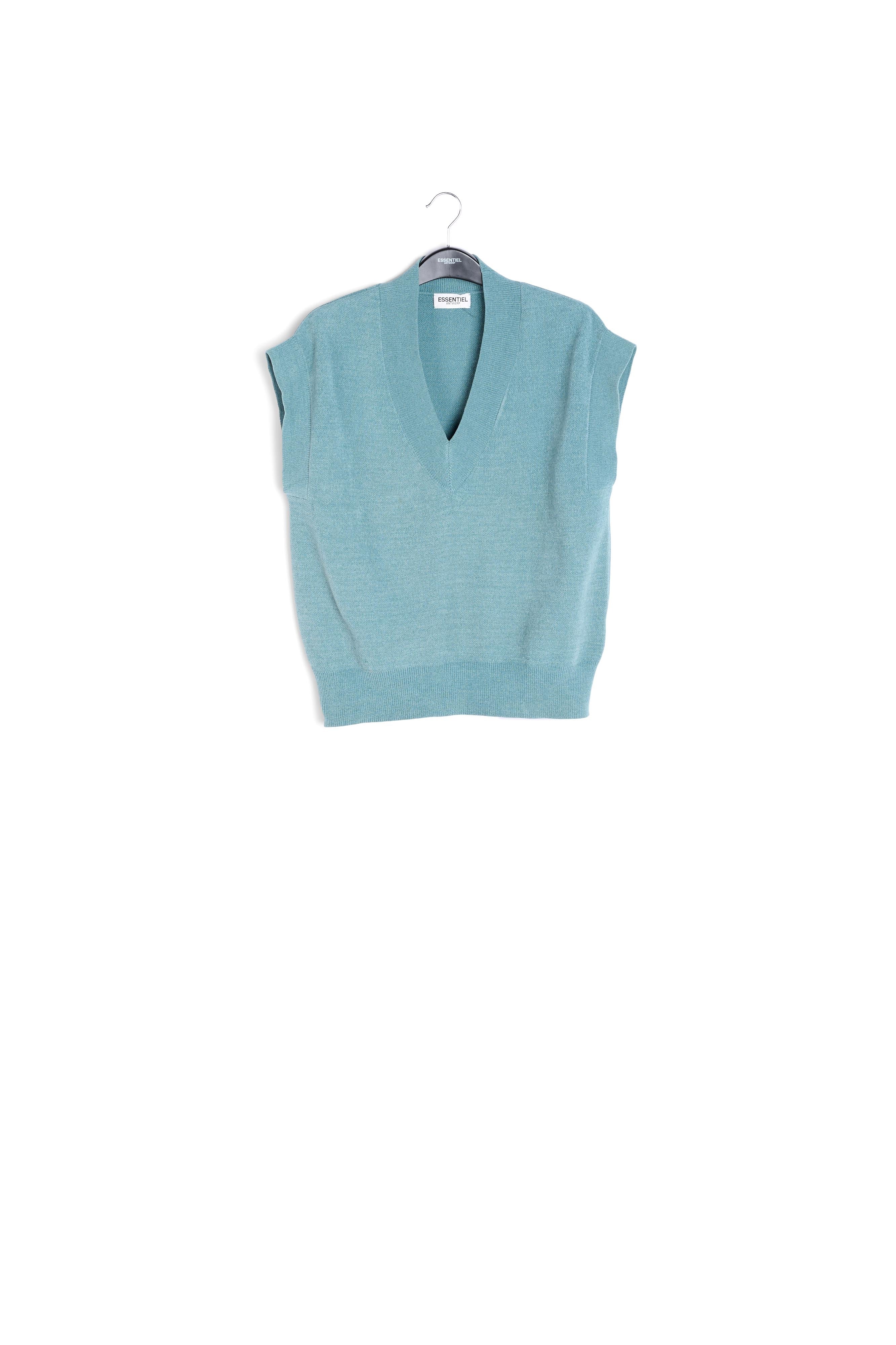 Blue V-neck short-sleeved sweater RE—SSENTIEL | Essentiel second hand