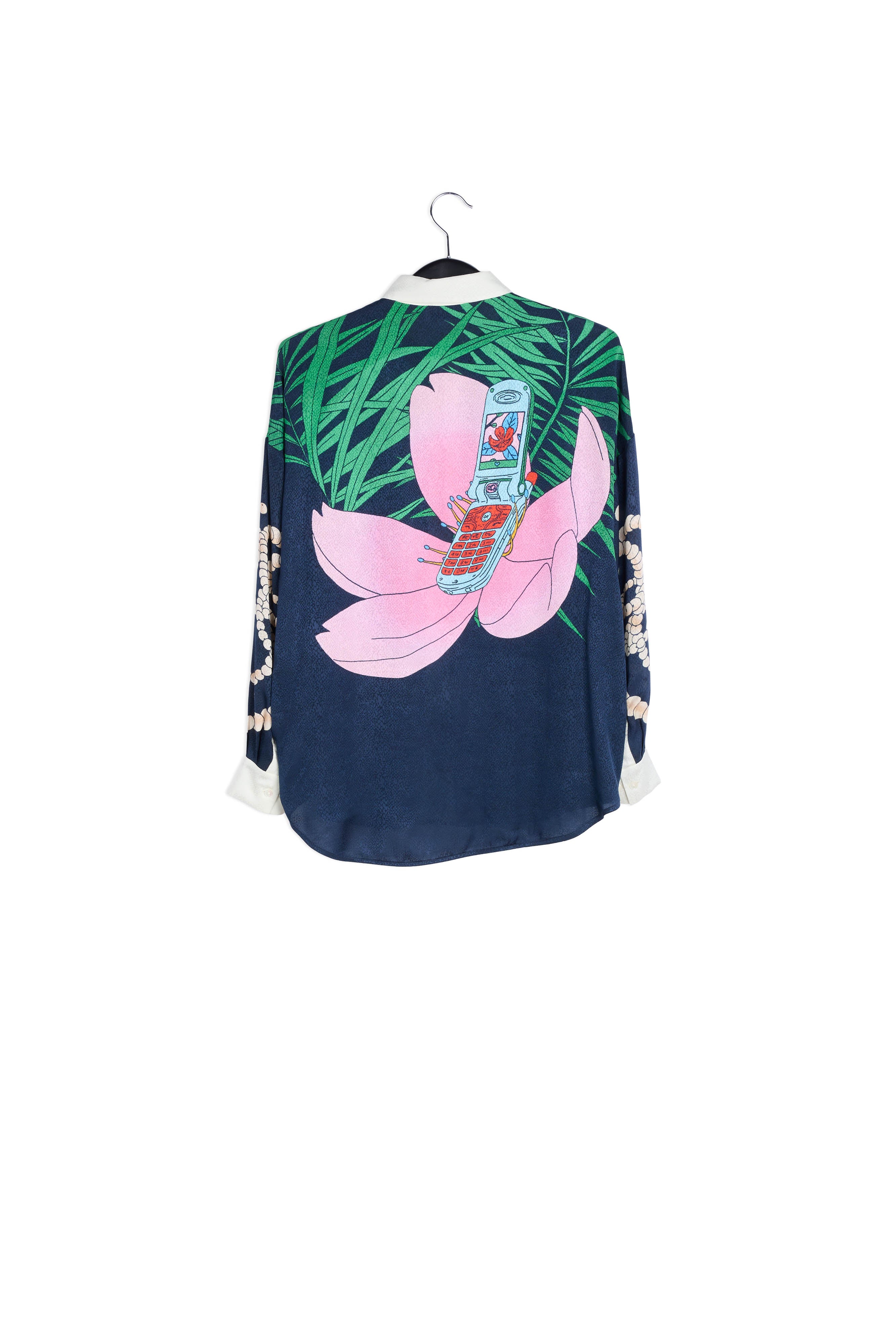 Dark blue tropical print viscose-jacquard shirt RE—SSENTIEL | Essentiel second hand