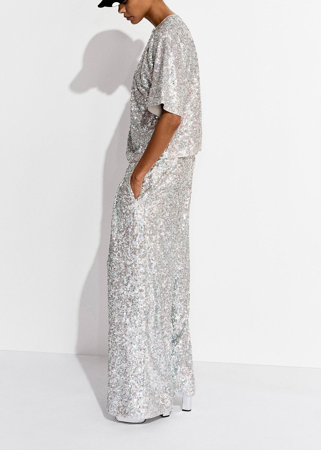 Silver sequin-embellished short-sleeved top RE—SSENTIEL | Essentiel second hand