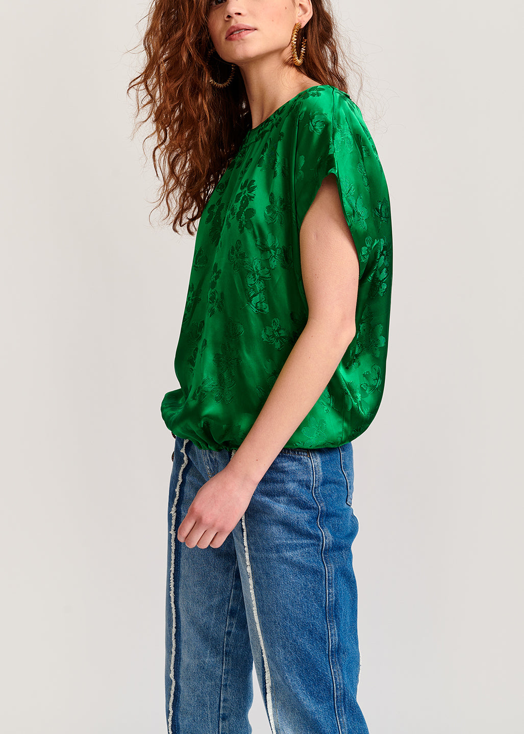 Green floral-print jacquard top RE—SSENTIEL | Essentiel second hand
