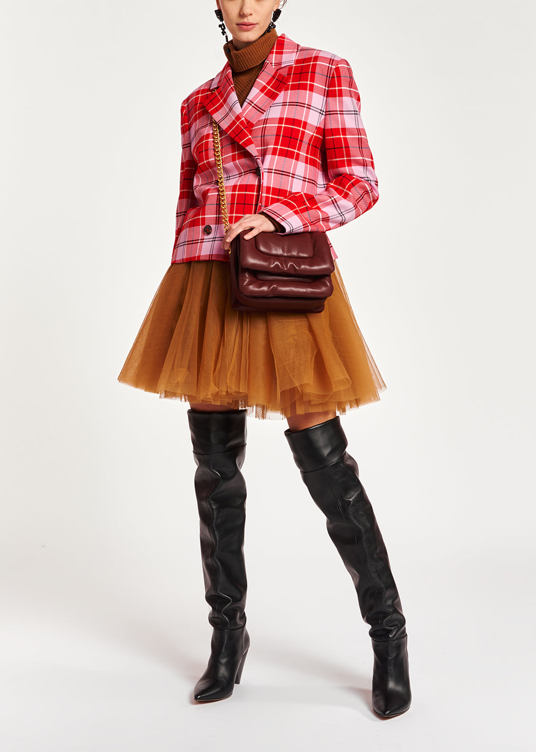 Red check cropped-fit blazer RE—SSENTIEL | Essentiel second hand