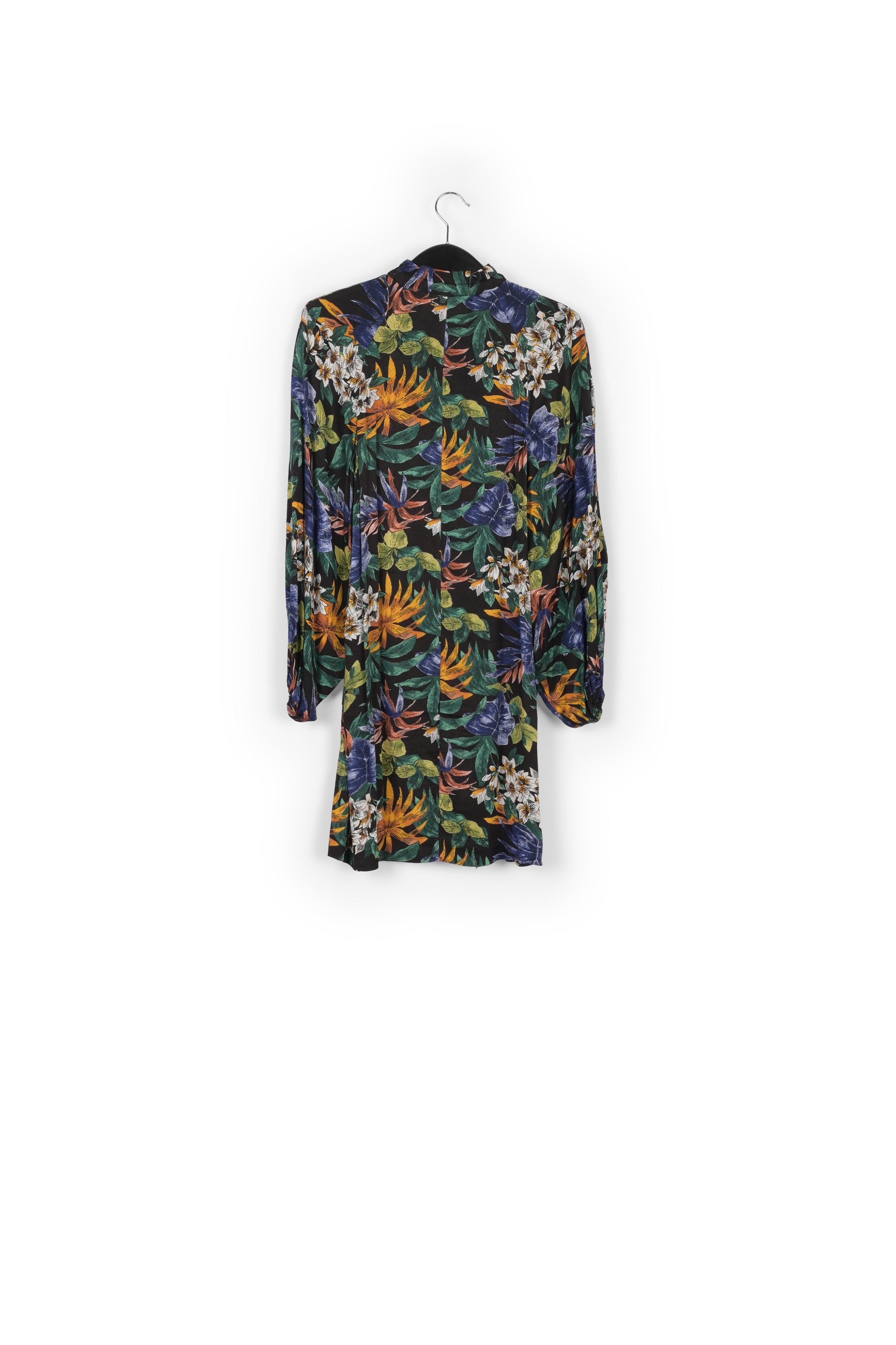 Black floral-print mini dress with pussy-bow RE—SSENTIEL | Essentiel second hand