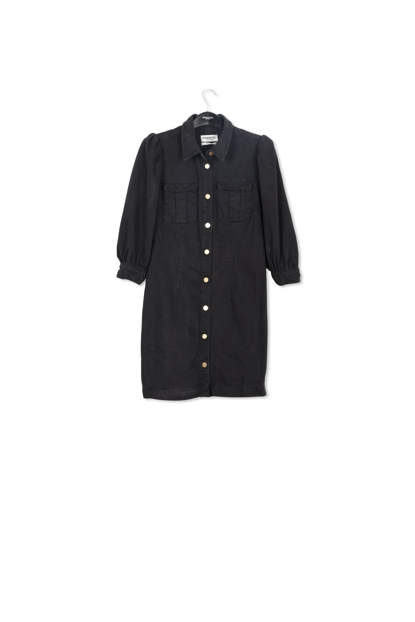 Robe mini en jean noir aux manches bouffantes RE—SSENTIEL | Essentiel second hand