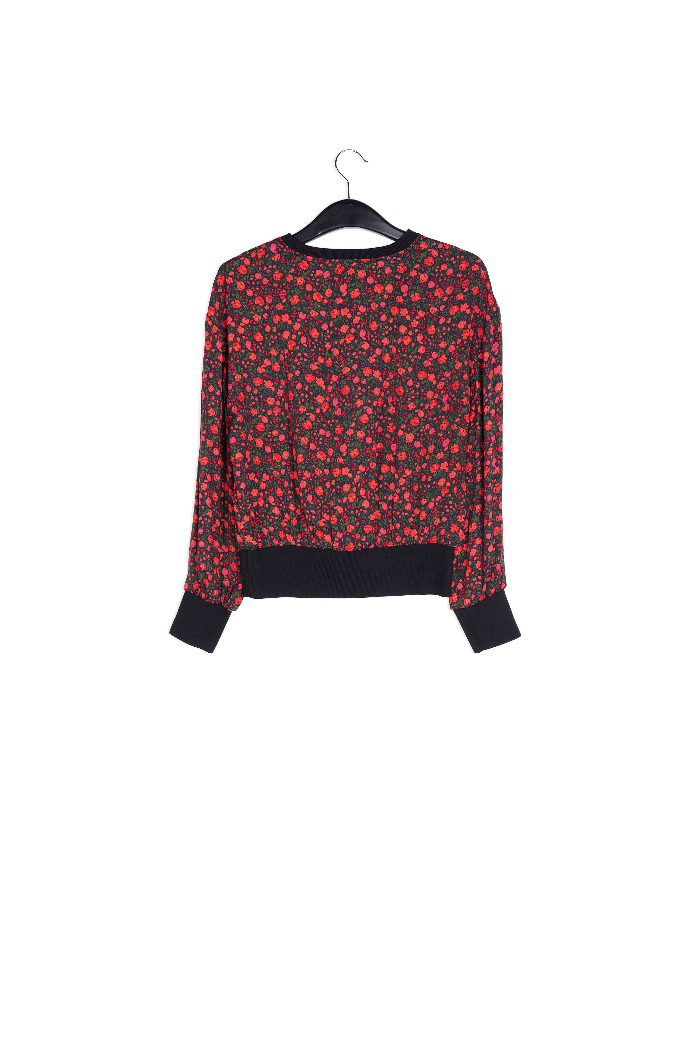 Black and red print top with contrast ribs RE—SSENTIEL | Essentiel second hand