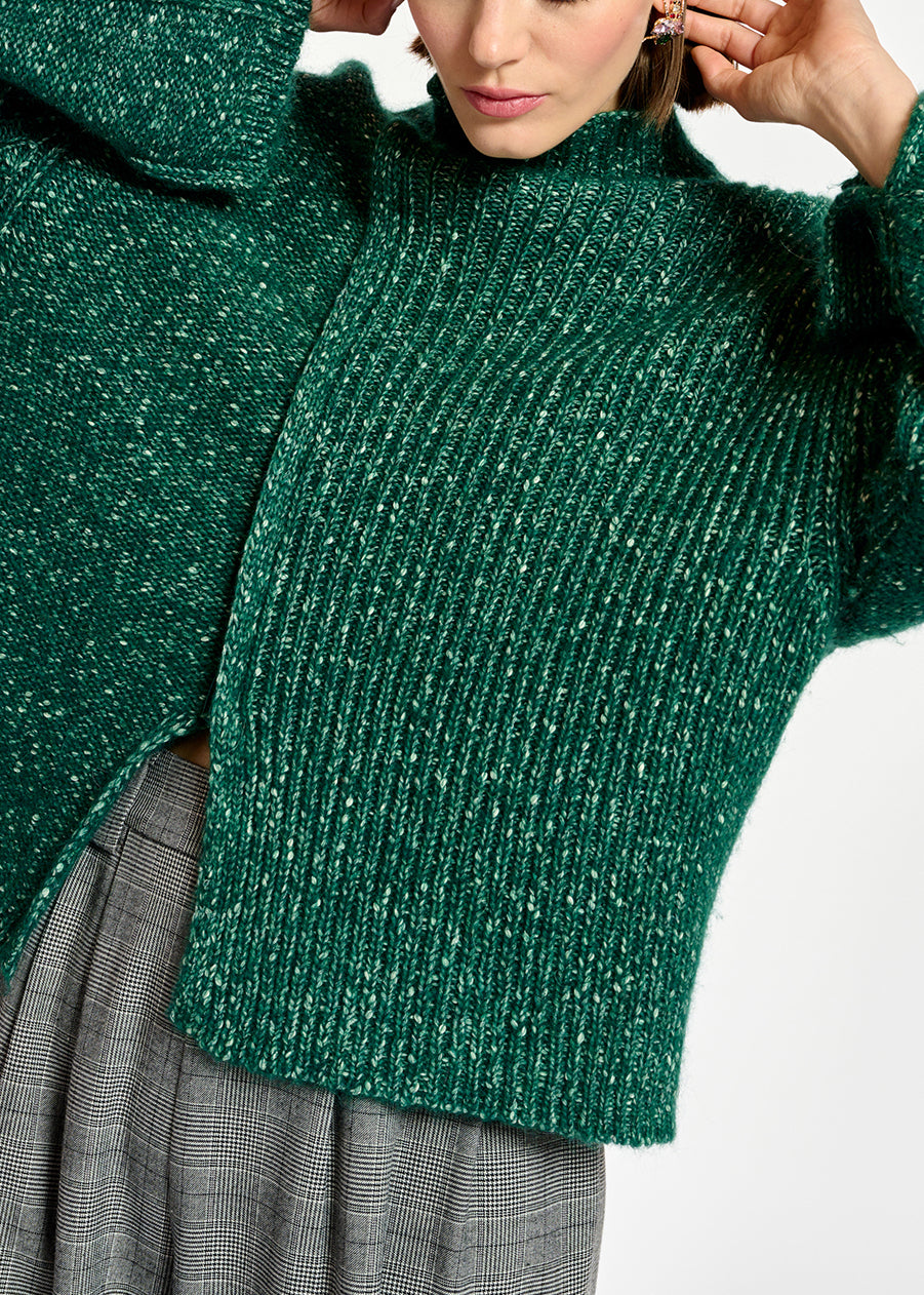 Pull à col roulé en tricot vert foncé mêlé RE—SSENTIEL | Essentiel second hand