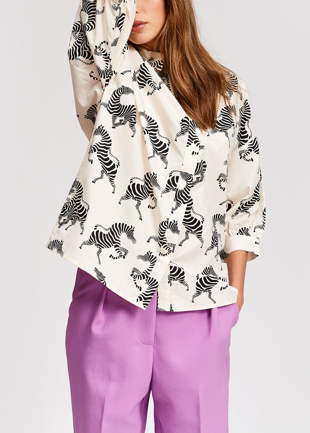 Zebra print oversized cotton shirt RE—SSENTIEL | Essentiel second hand