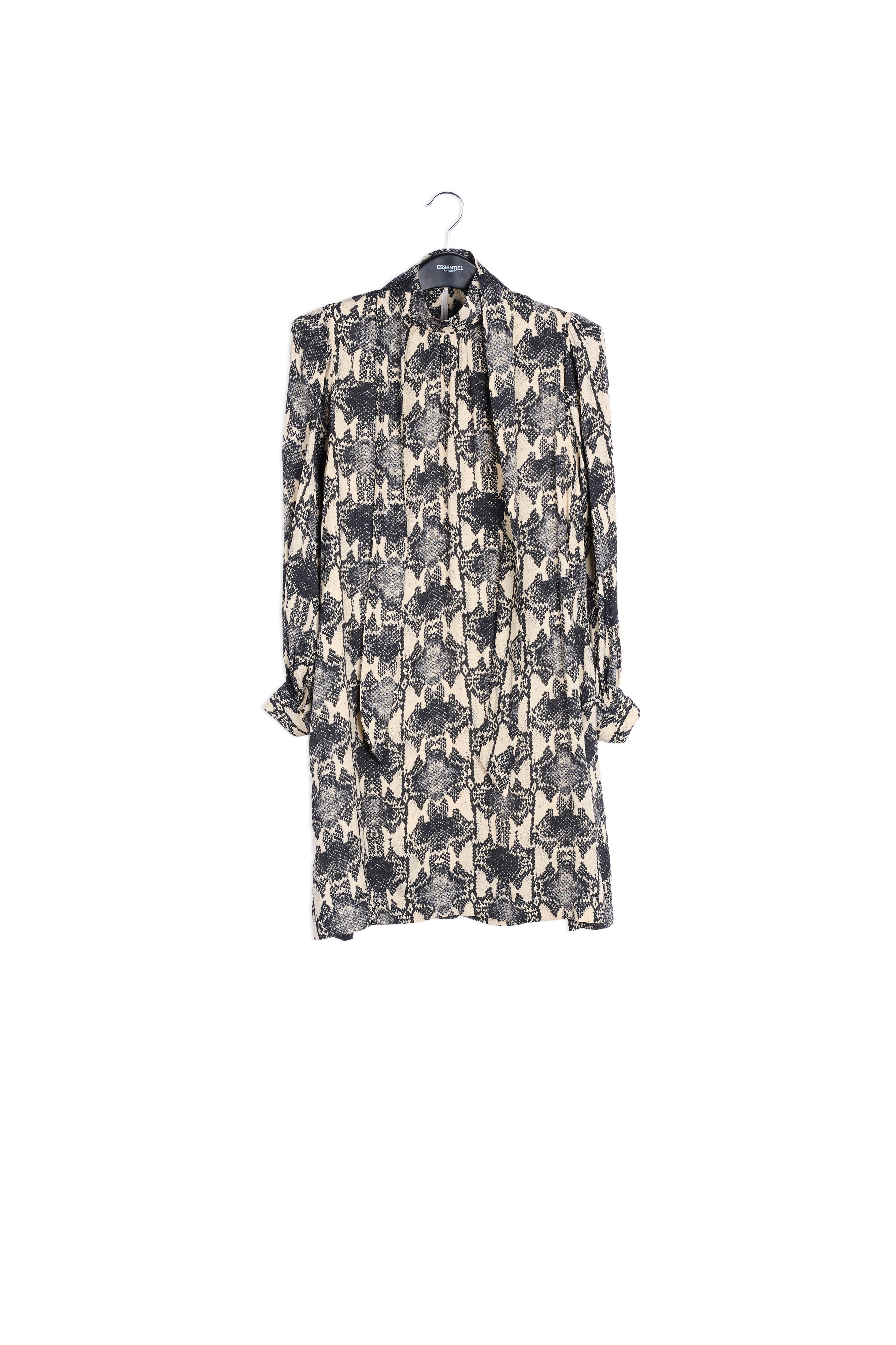 Gebroken witte mini-jurk met opstaande kraag en slangenprint RE—SSENTIEL | Essentiel second hand