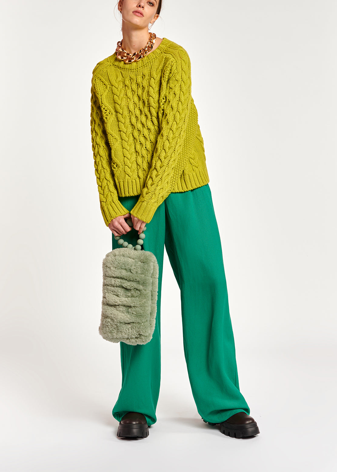 Lime green cable-knit wool-blend sweater RE—SSENTIEL | Essentiel second hand