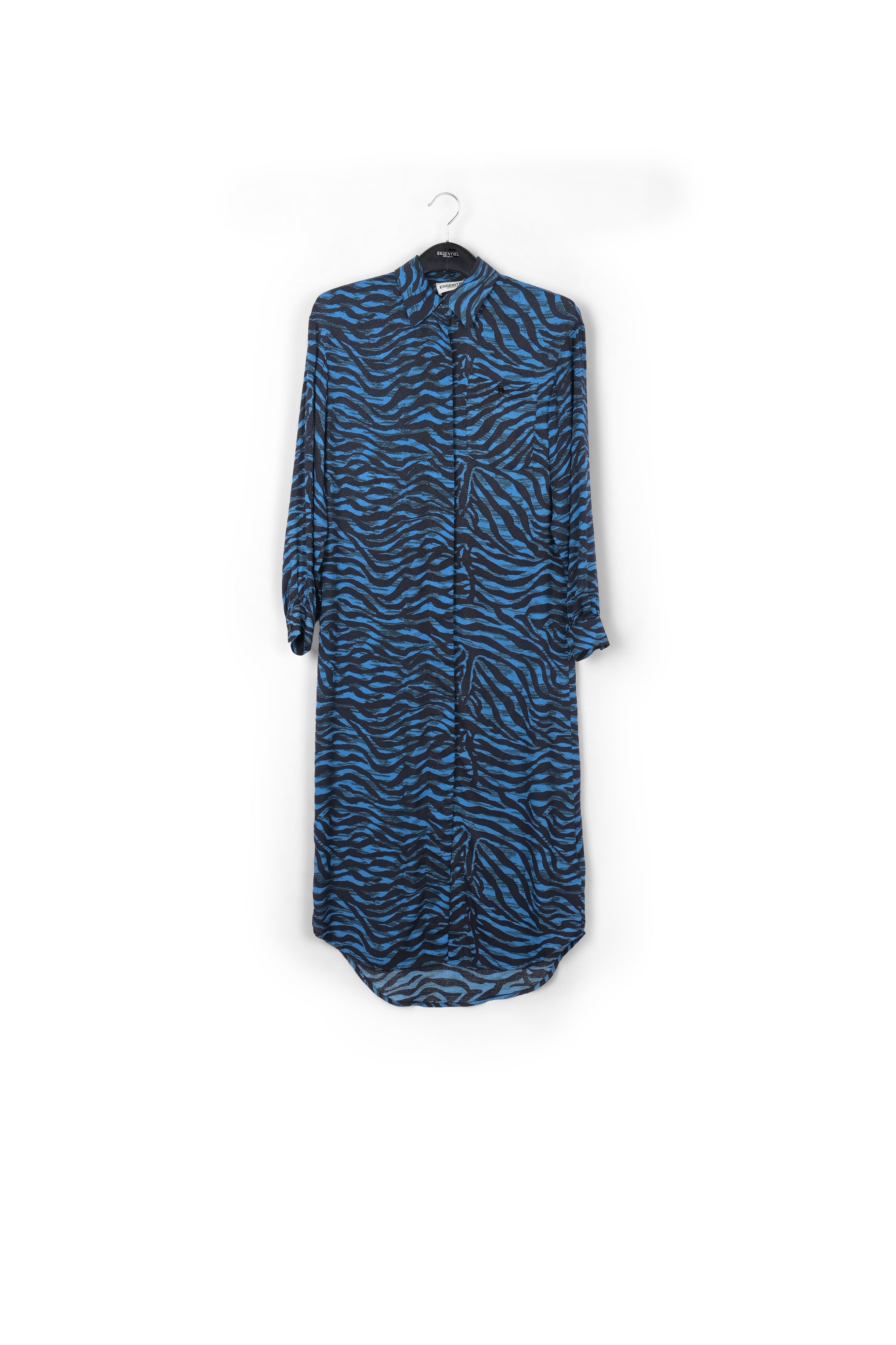 Robe chemise midi à imprimé zèbre noir et bleu RE—SSENTIEL | Essentiel second hand
