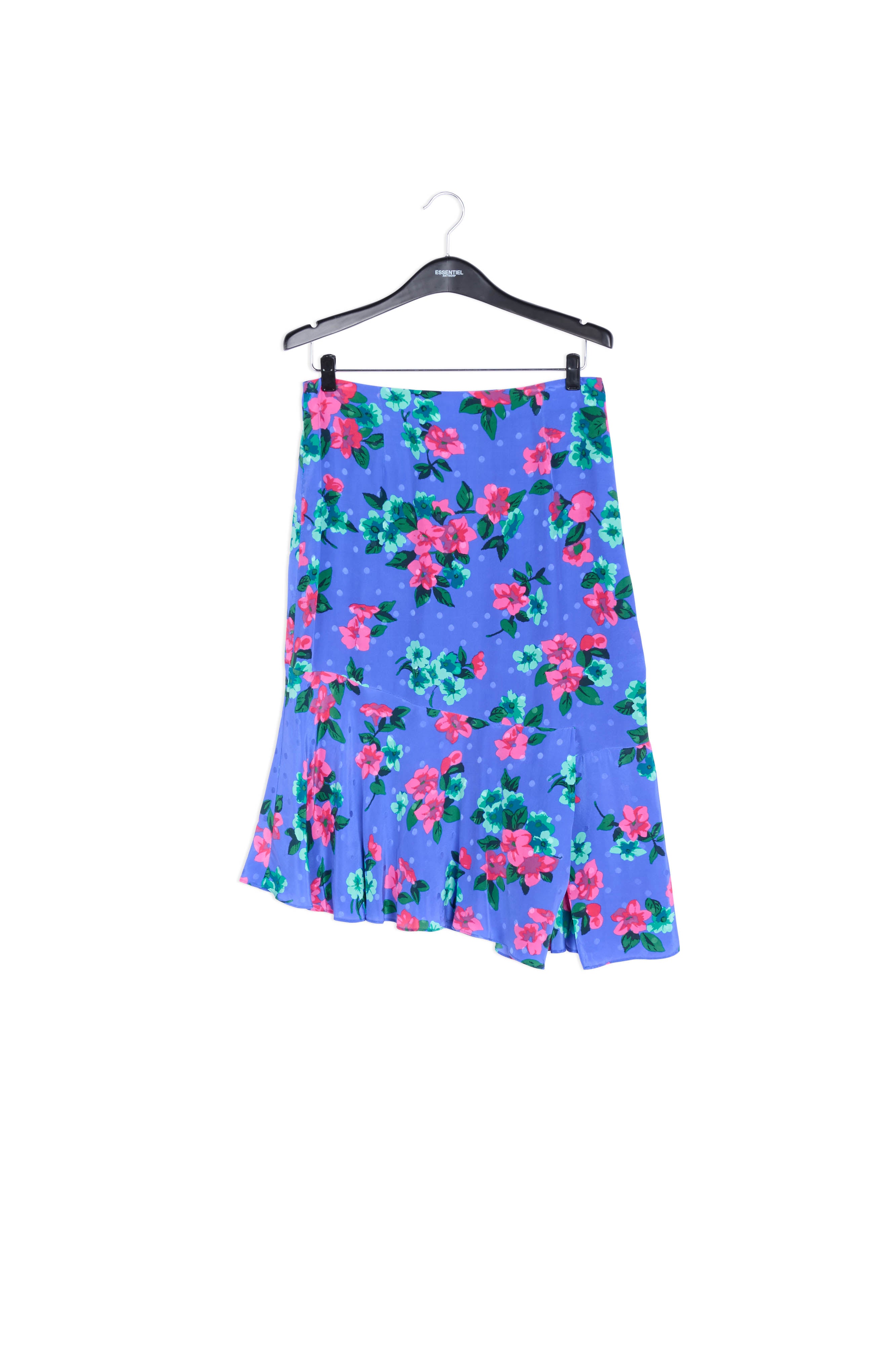 Jupe bleue en soie à fleurs et à pois RE—SSENTIEL | Essentiel second hand