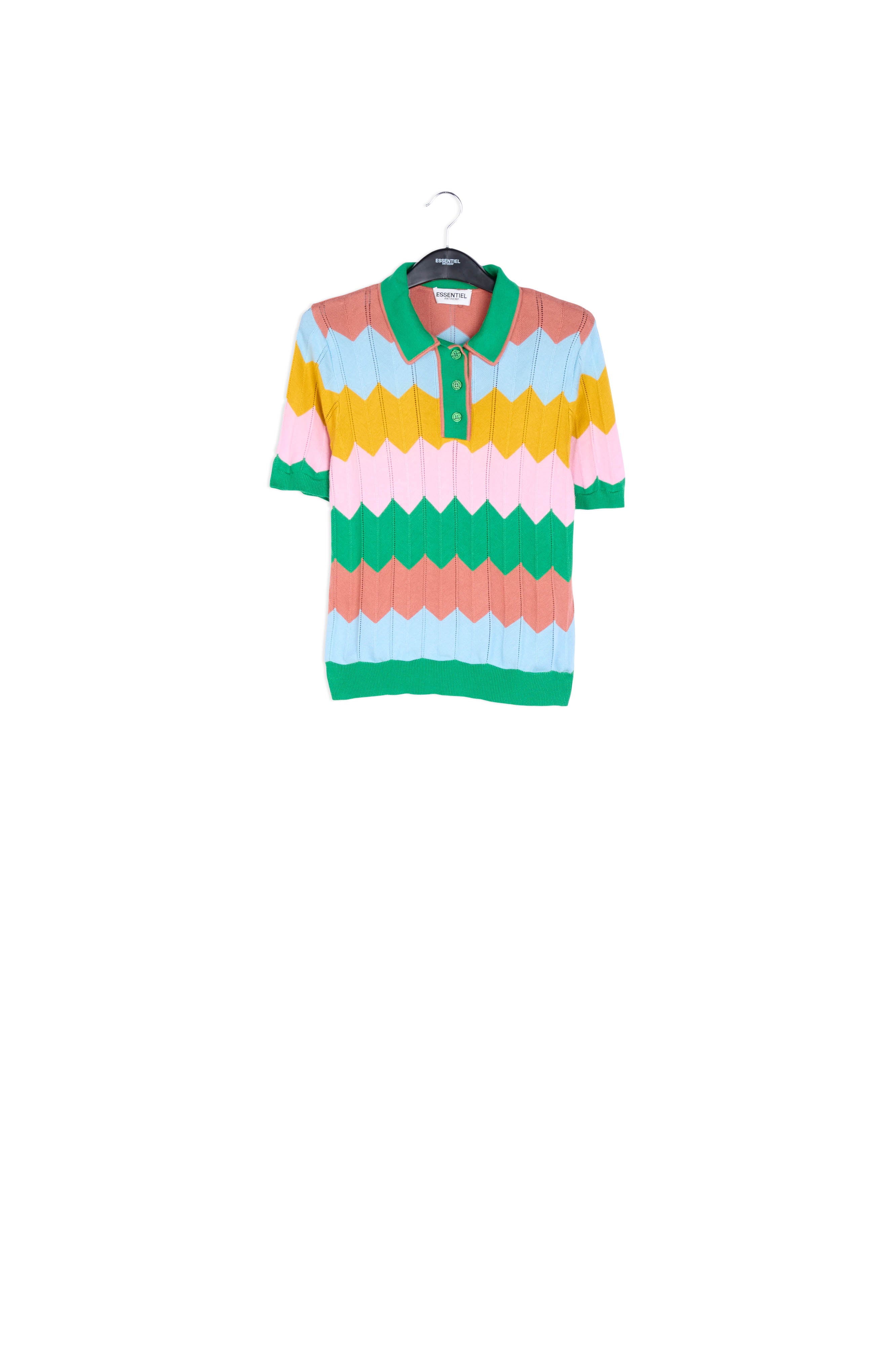 Multicolored zigzag pattern knitted polo shirt RE—SSENTIEL | Essentiel second hand