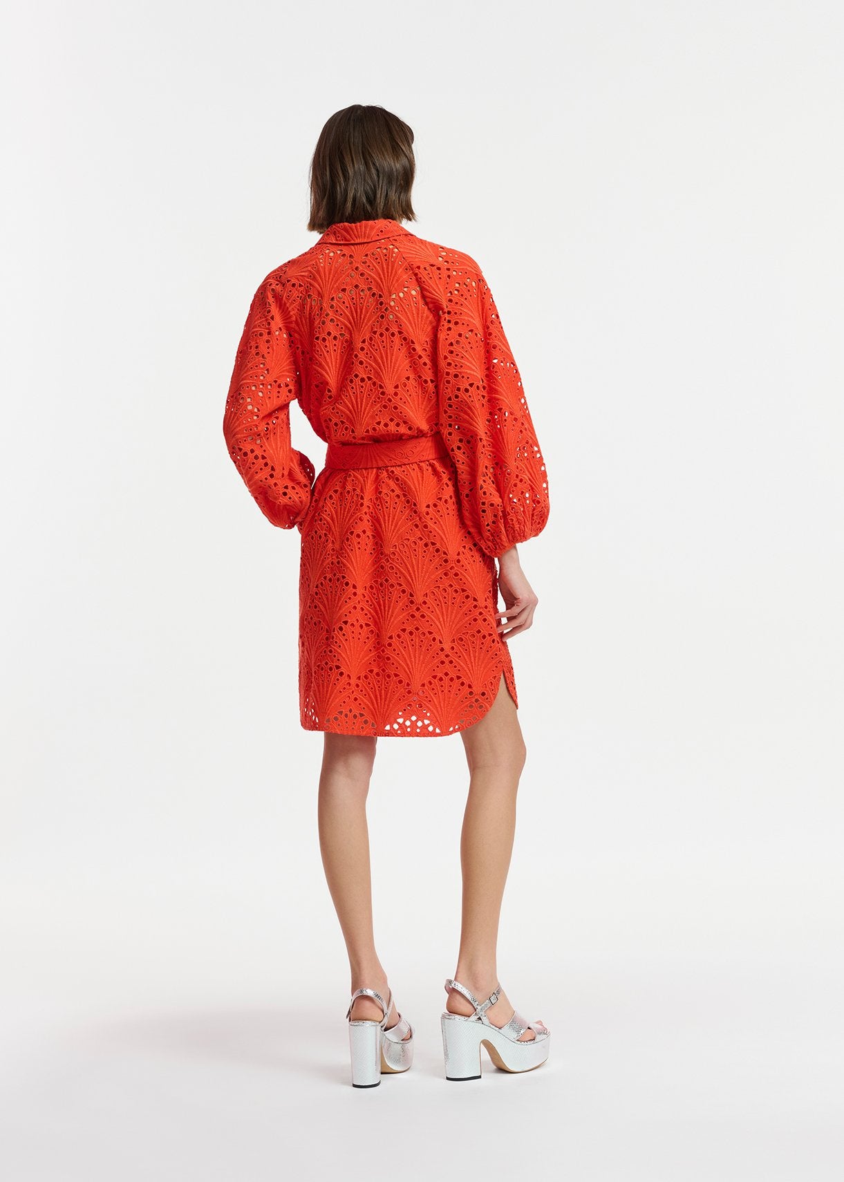 Red broderie anglaise cotton knee-length dress RE—SSENTIEL | Essentiel second hand