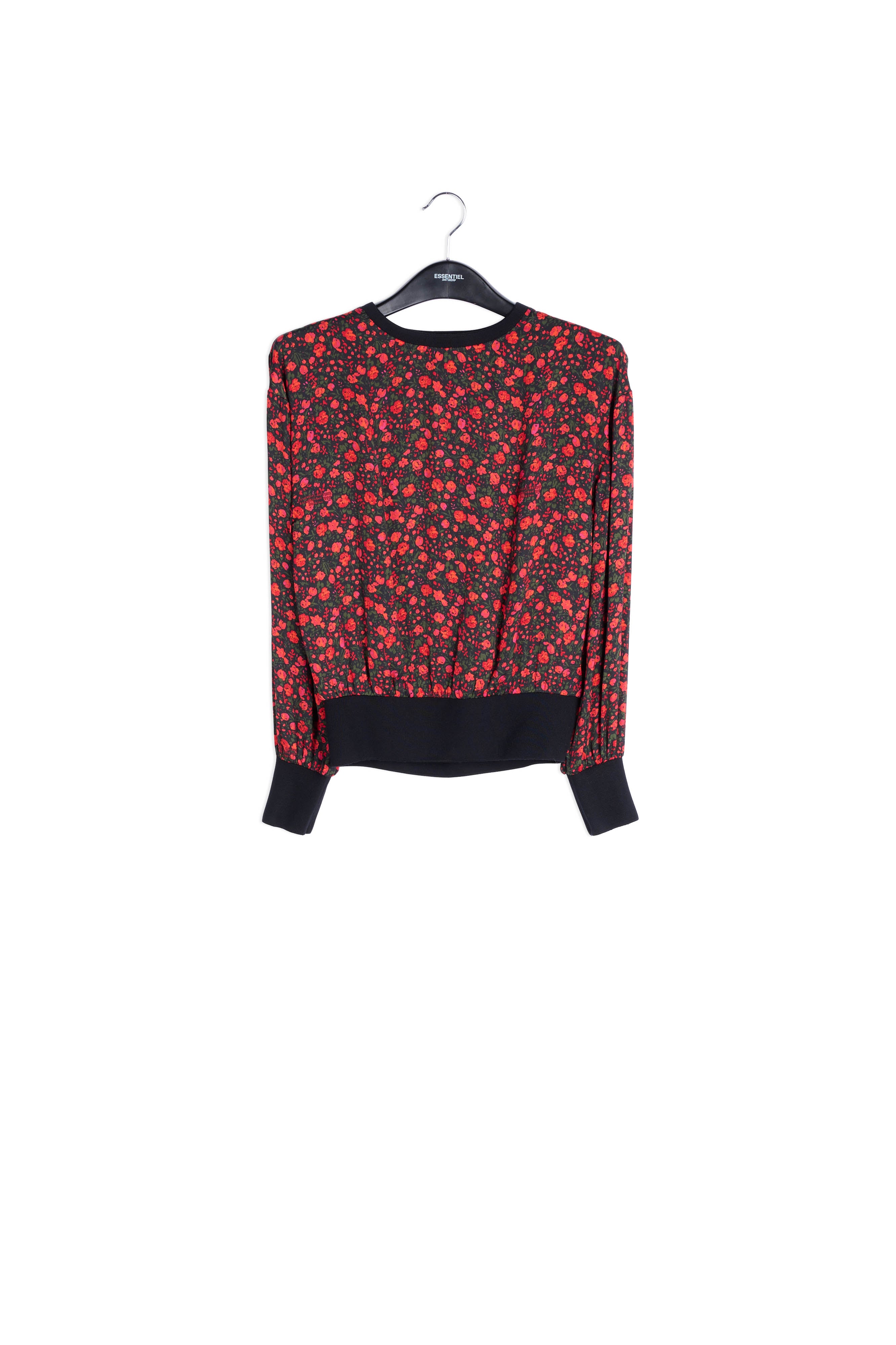Top met zwarte en rode bloemenprint RE—SSENTIEL | Essentiel second hand