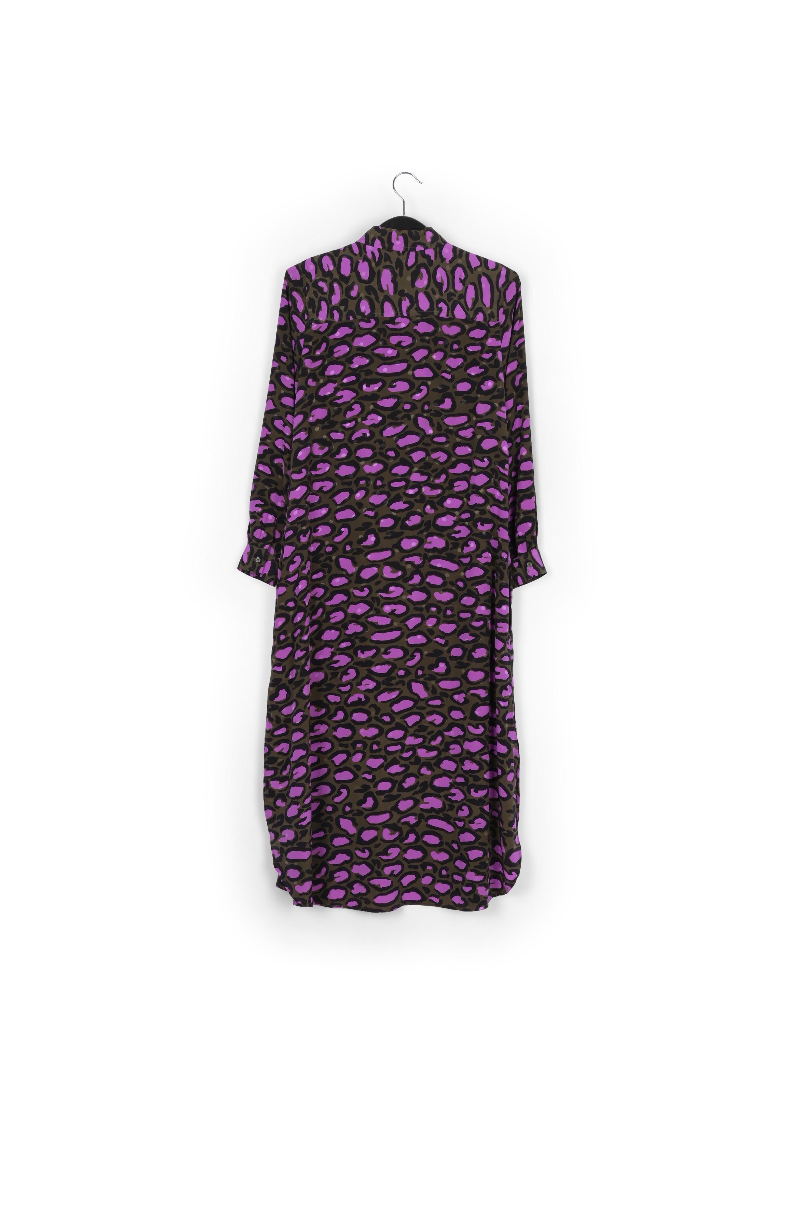 Kakigroene zijden hemdjurk met luipaardprint RE—SSENTIEL | Essentiel second hand